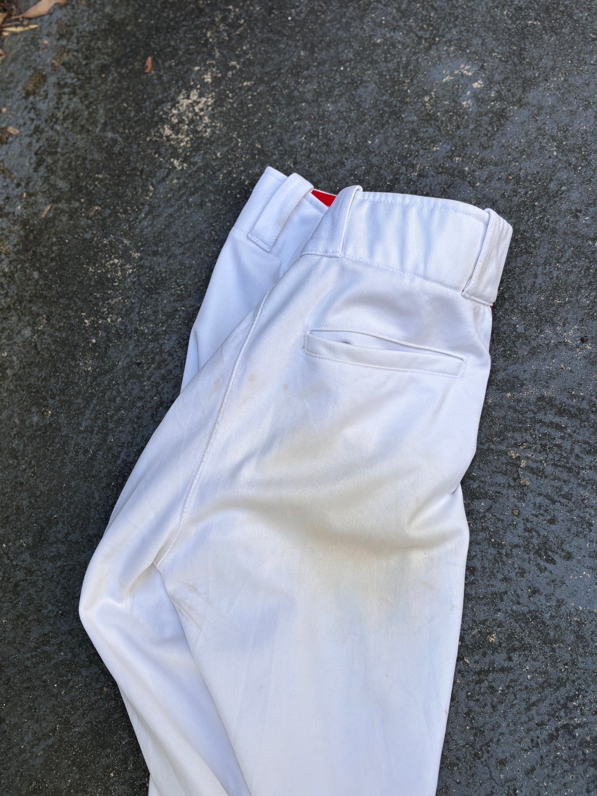 Nike Baseball Pants Size S White Red Detail Straight Leg Button Zip
