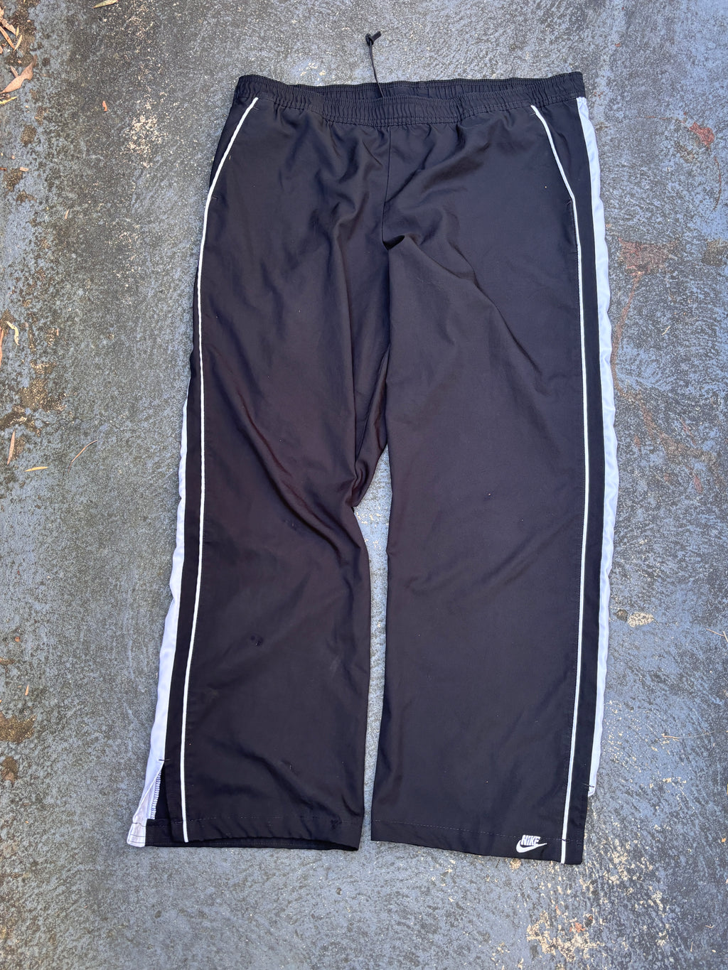 Vintage Y2K Nike Track Pants Women’s L Black White Detail Wide Leg Ankle Logo