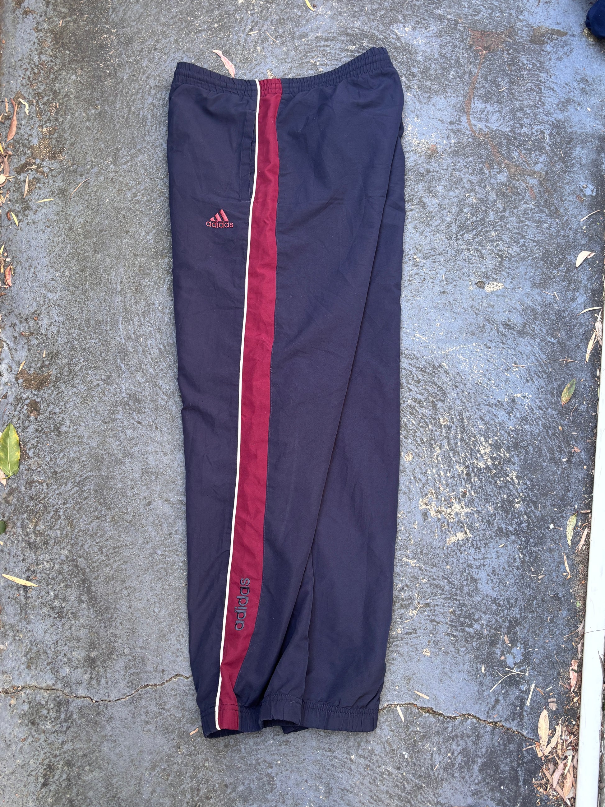 Vintage Y2K Adidas Track Pants Size L Navy Red Spell Out Straight Leg Cuffed Ankle
