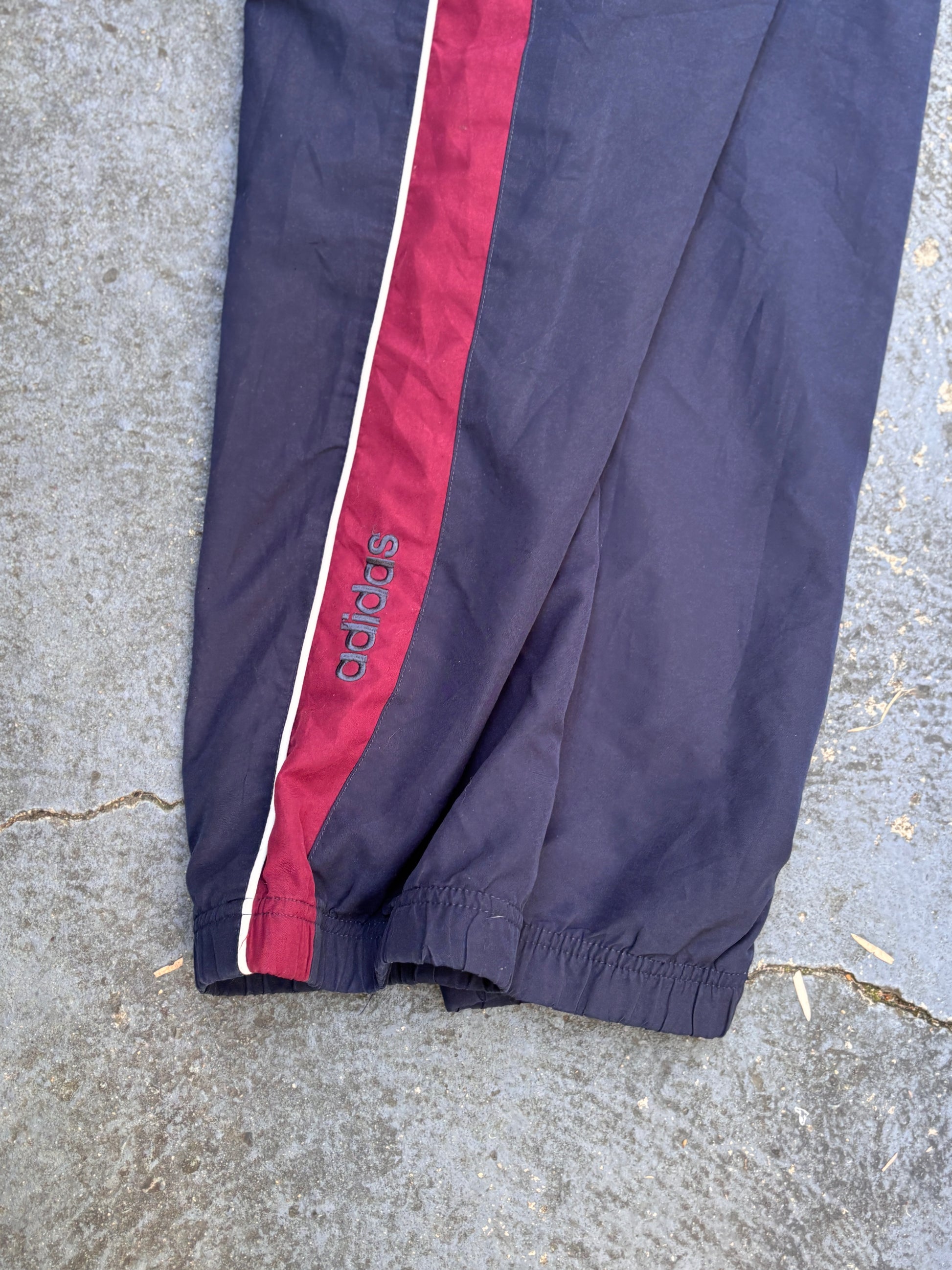 Vintage Y2K Adidas Track Pants Size L Navy Red Spell Out Straight Leg Cuffed Ankle