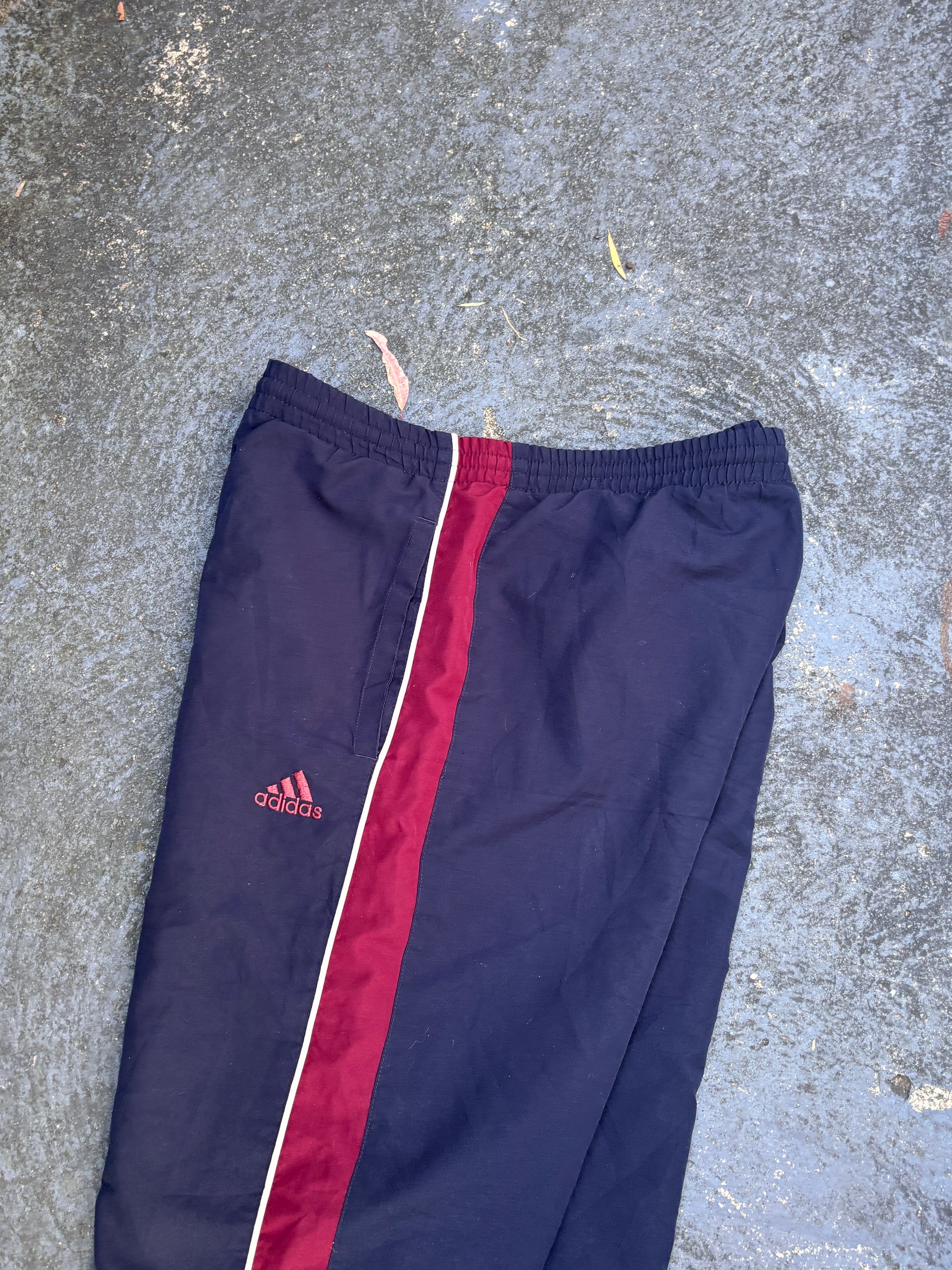 Vintage Y2K Adidas Track Pants Size L Navy Red Spell Out Straight Leg Cuffed Ankle