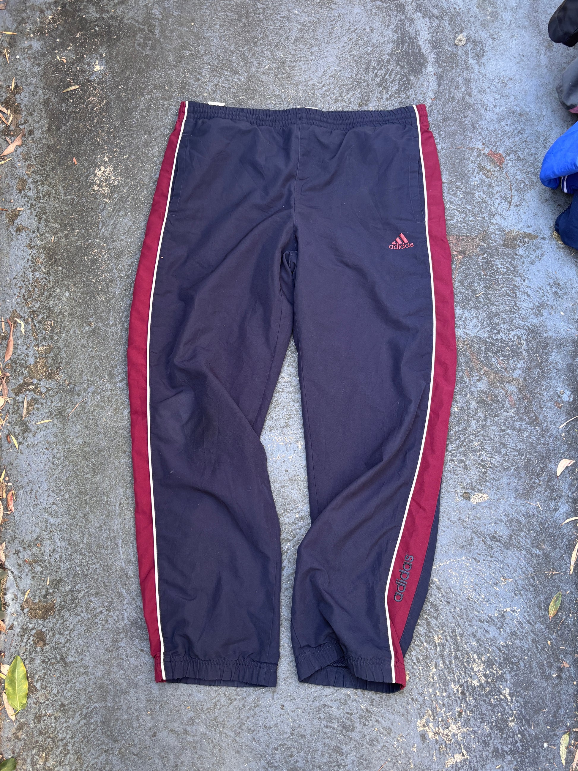 Vintage Y2K Adidas Track Pants Size L Navy Red Spell Out Straight Leg Cuffed Ankle