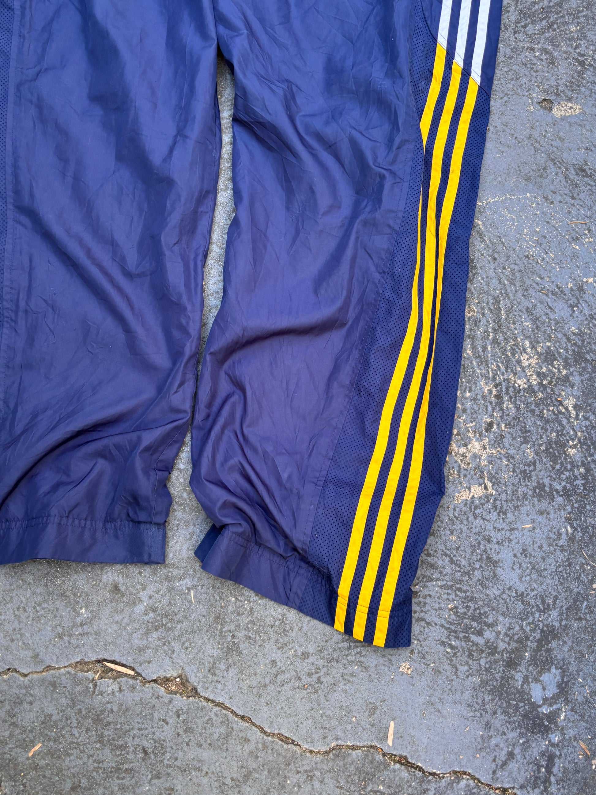 Vintage Y2K Adidas Track Pants Size XL Navy Yellow Logo Wide Leg Windbreaker