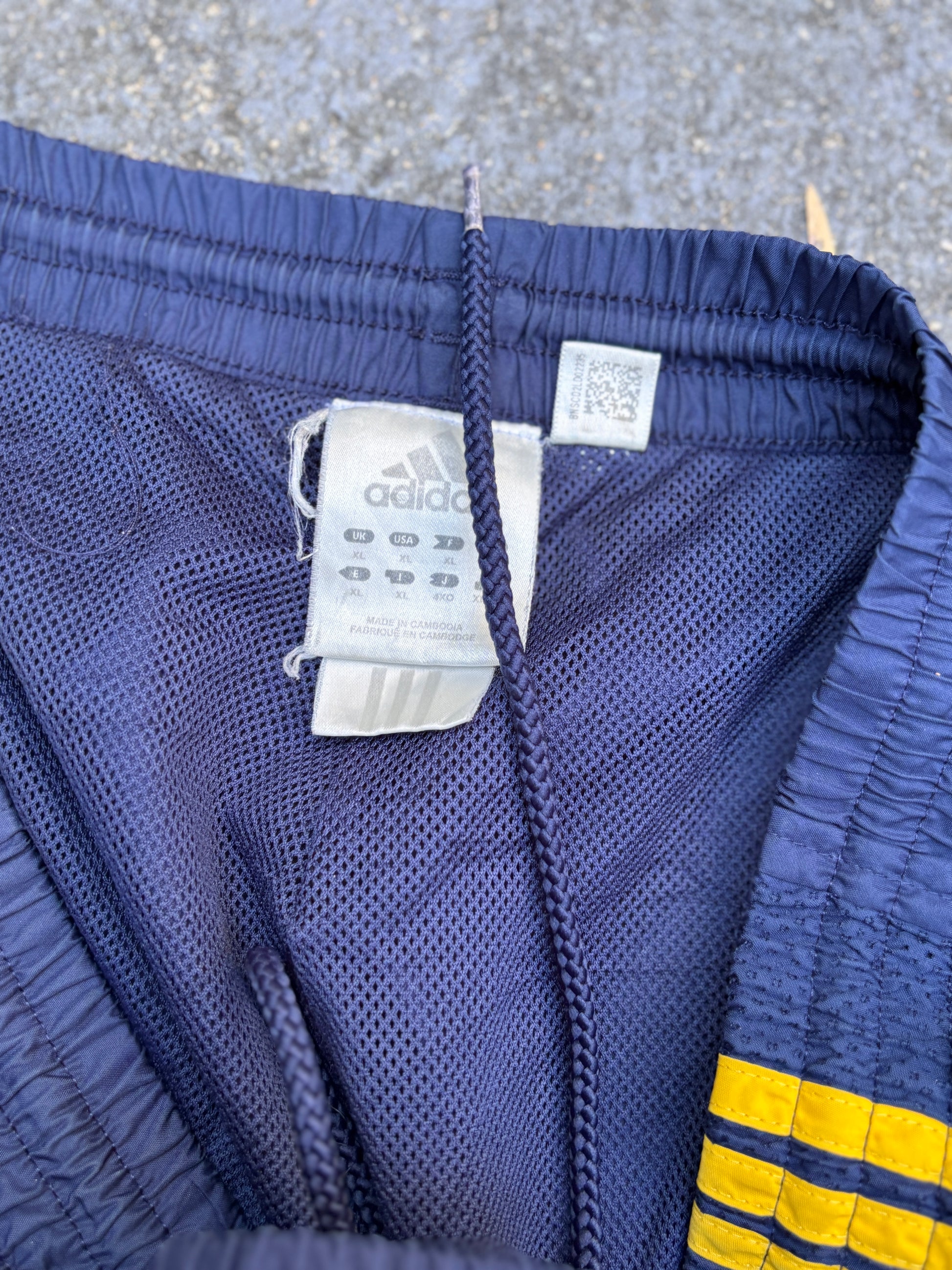 Vintage Y2K Adidas Track Pants Size XL Navy Yellow Logo Wide Leg Windbreaker