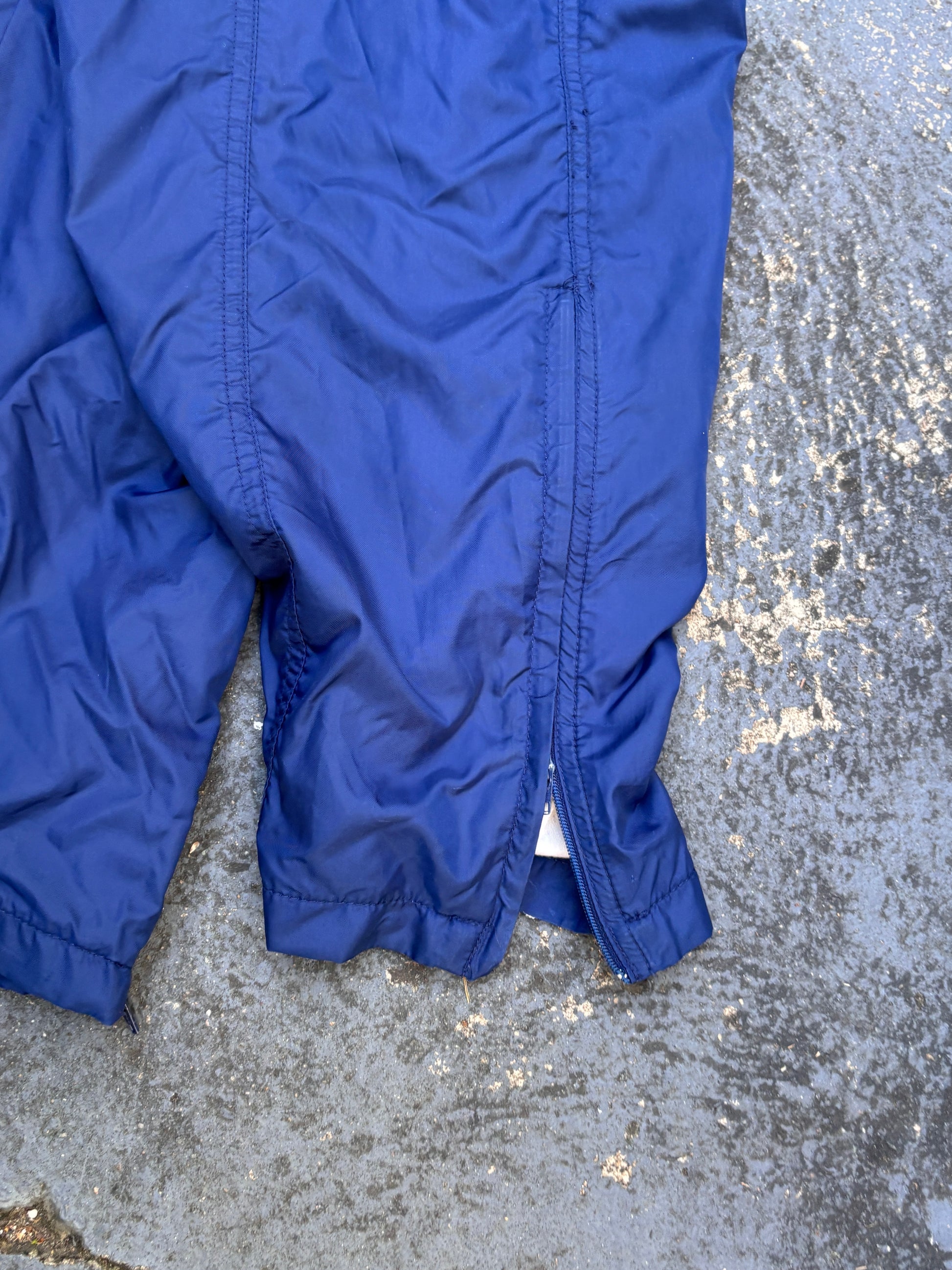 Vintage 90s Nike Track Pants Size L Navy Embroidered Logo Wide Leg Ankle Zip