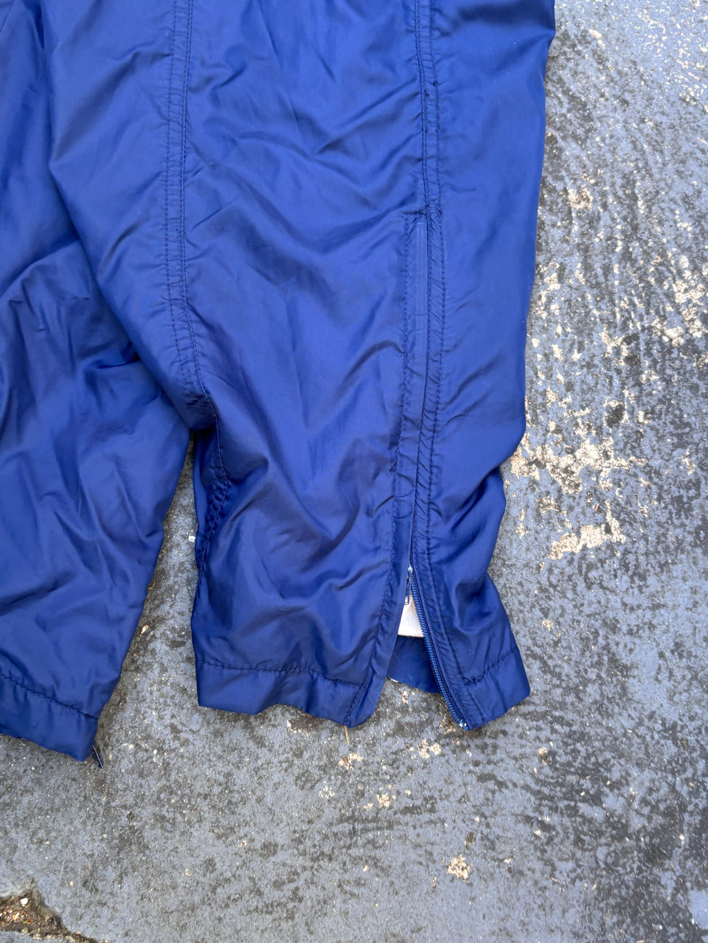 Vintage 90s Nike Track Pants Size L Navy Embroidered Logo Wide Leg Ankle Zip