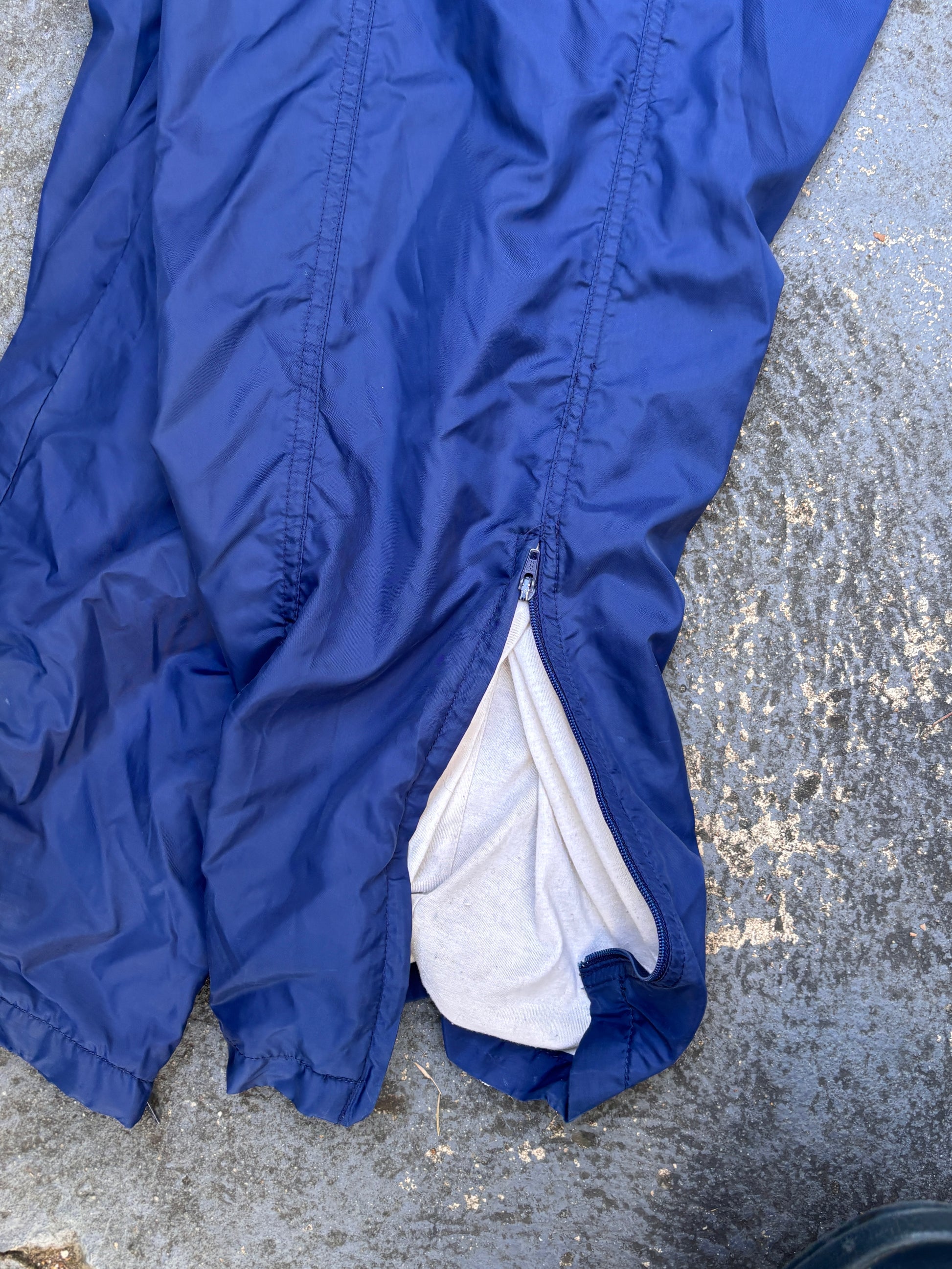 Vintage 90s Nike Track Pants Size L Navy Embroidered Logo Wide Leg Ankle Zip