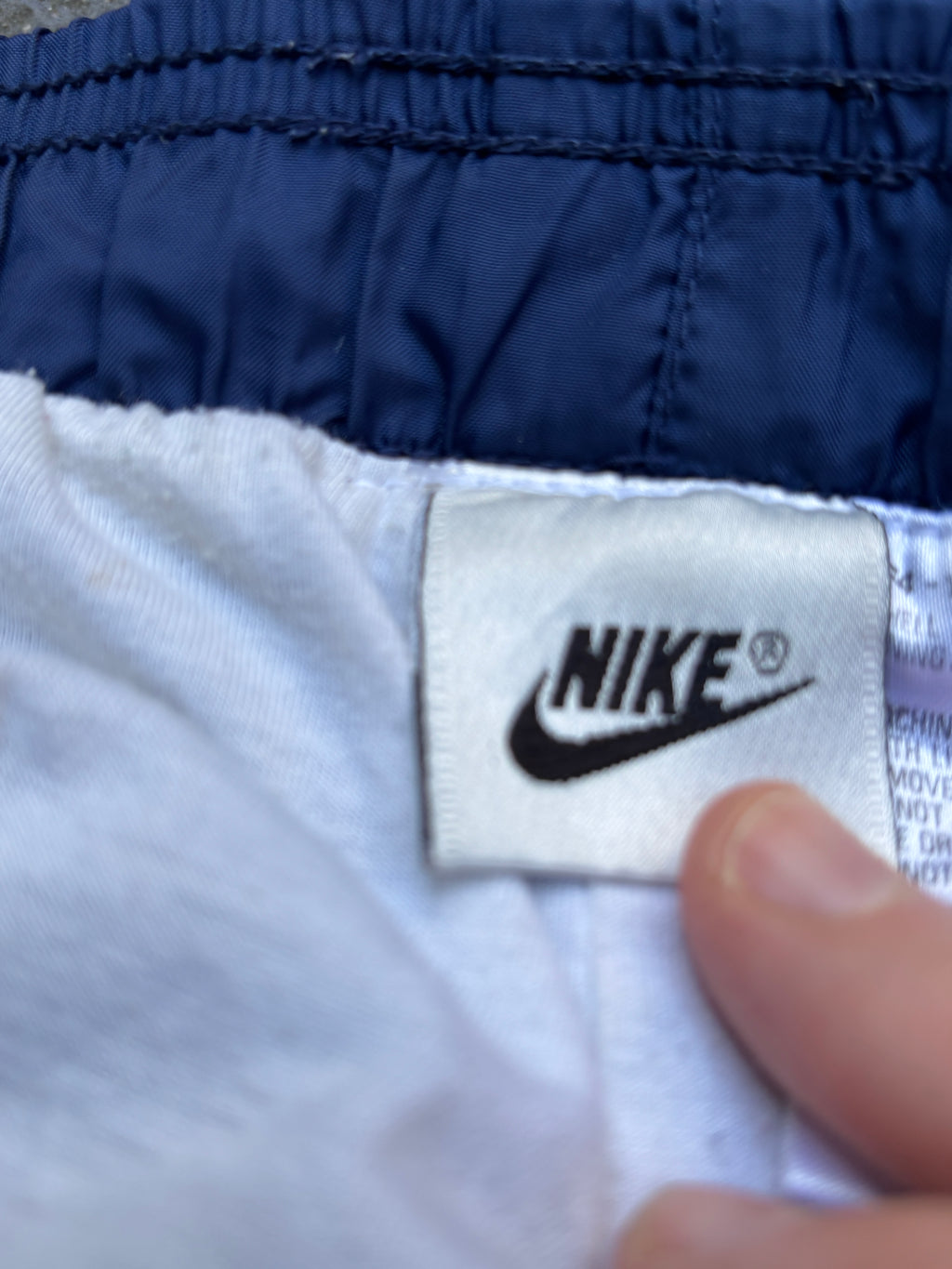 Vintage 90s Nike Track Pants Size L Navy Embroidered Logo Wide Leg Ankle Zip