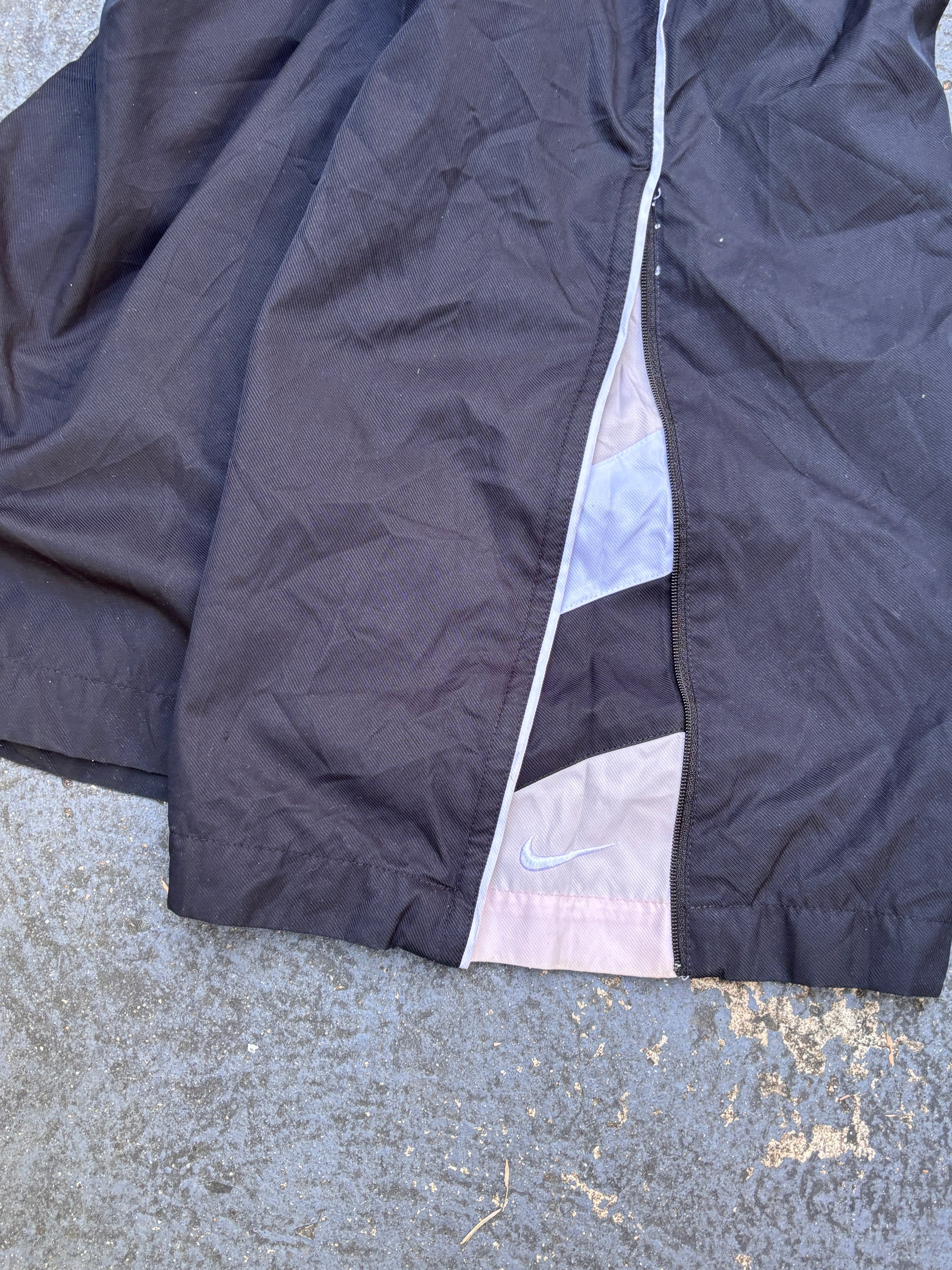 Vintage Y2K Nike Track Pants Women’s Size XL Black White Piping Pink Zip Wide Leg