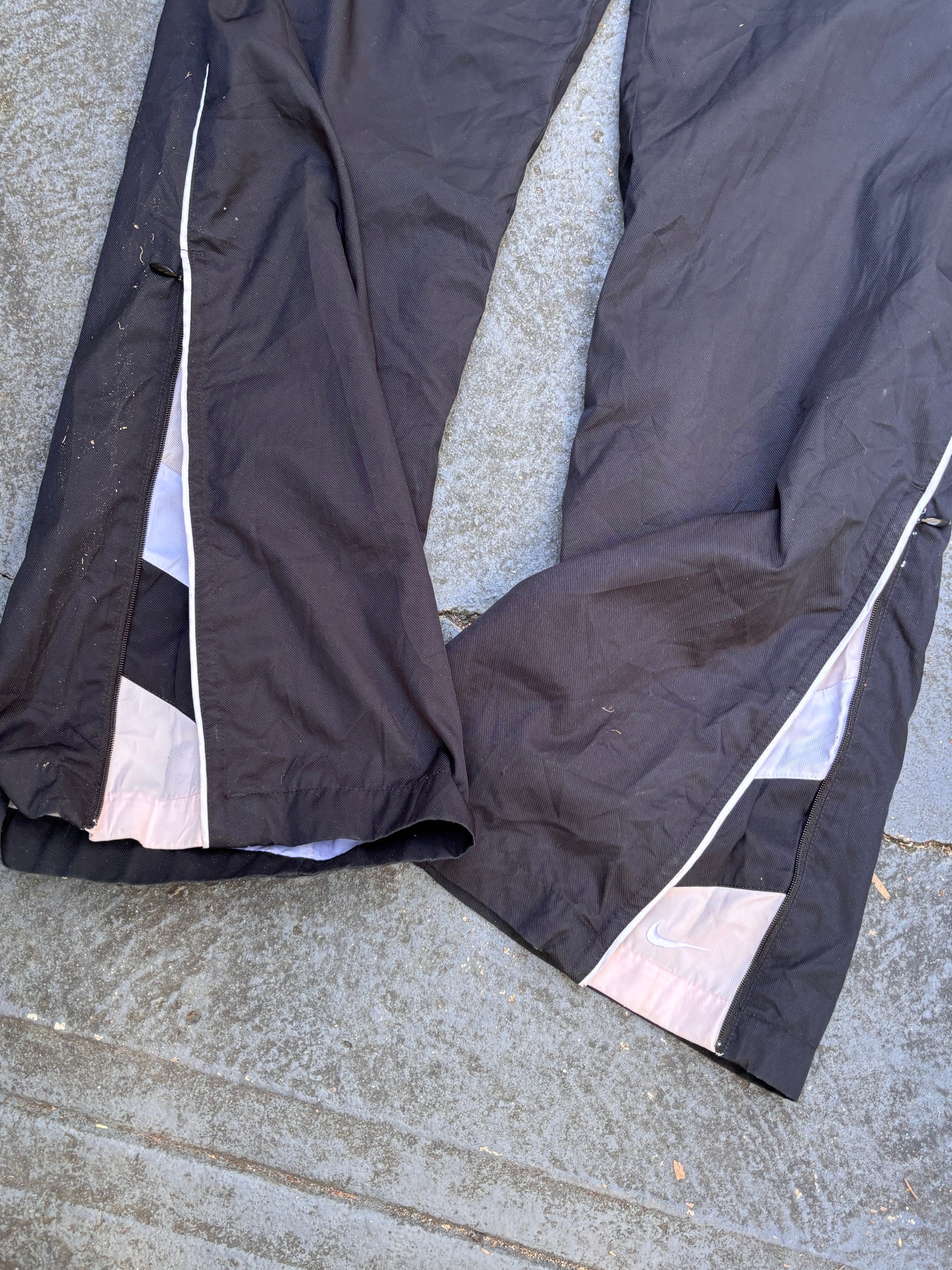 Vintage Y2K Nike Track Pants Women’s Size XL Black White Piping Pink Zip Wide Leg