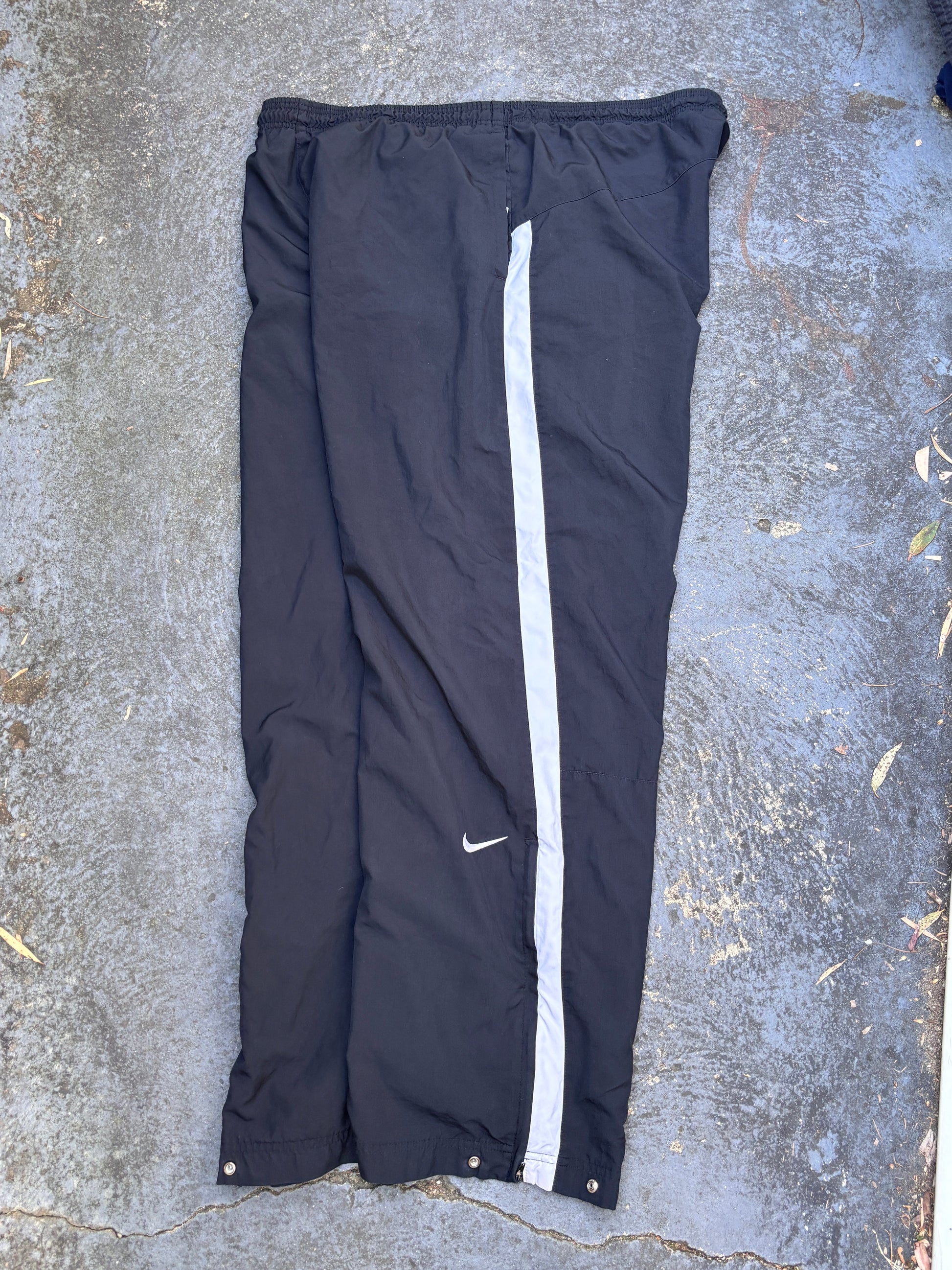 Vintage Y2K Nike Track Pants Size L Black White Detail Wide Leg Ankle Zip
