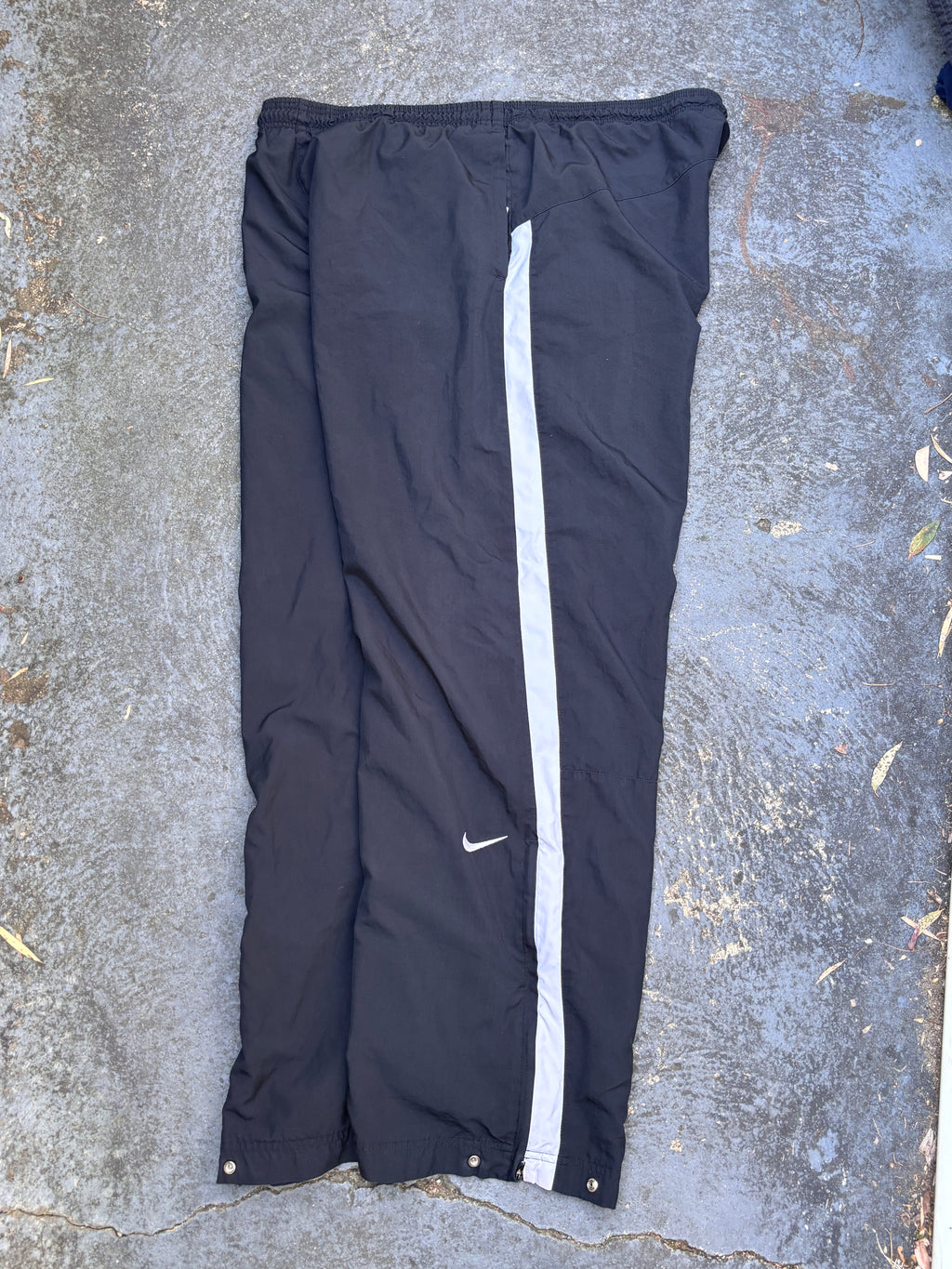 Vintage Y2K Nike Track Pants Size L Black White Detail Wide Leg Ankle Zip