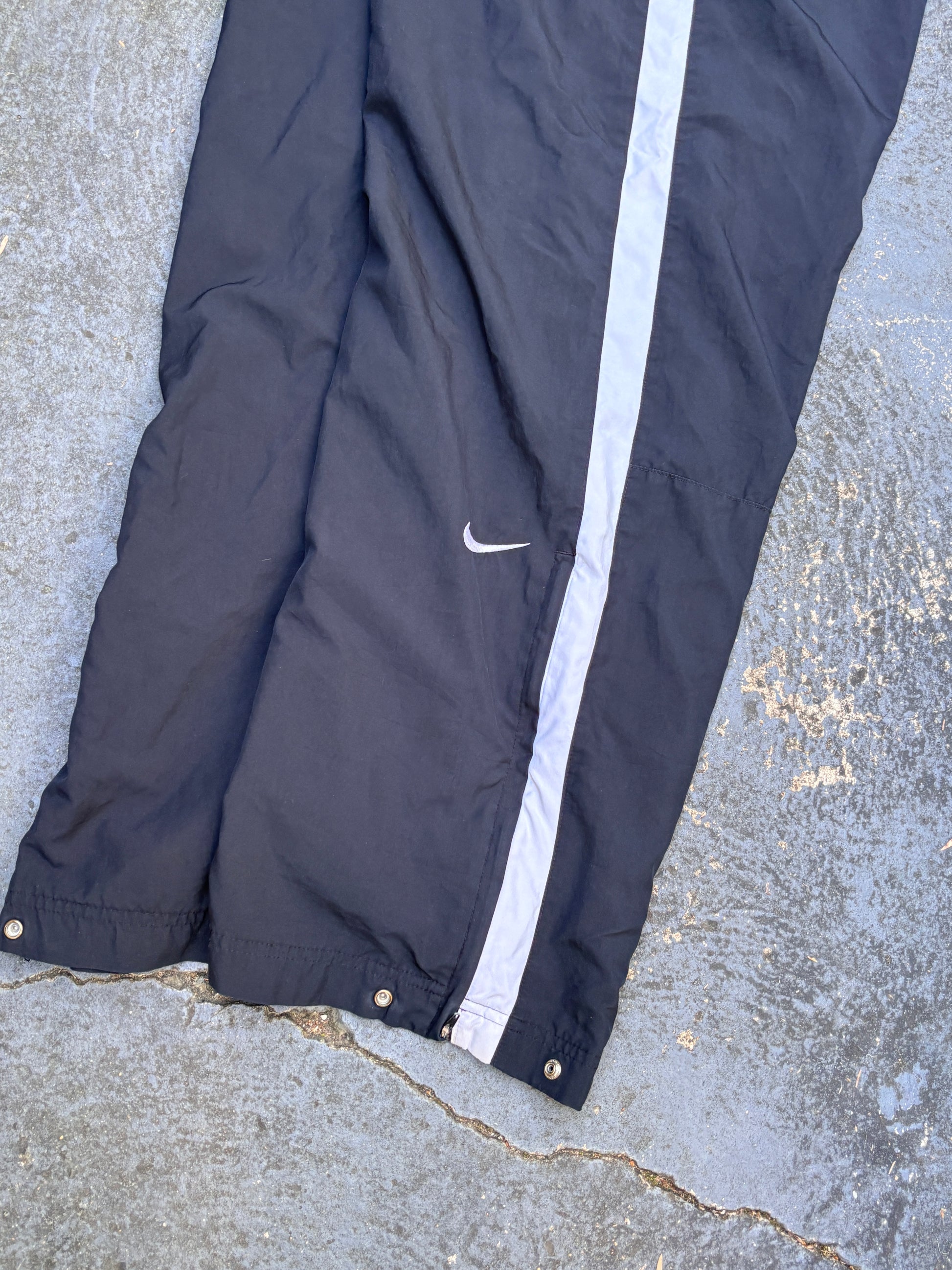 Vintage Y2K Nike Track Pants Size L Black White Detail Wide Leg Ankle Zip