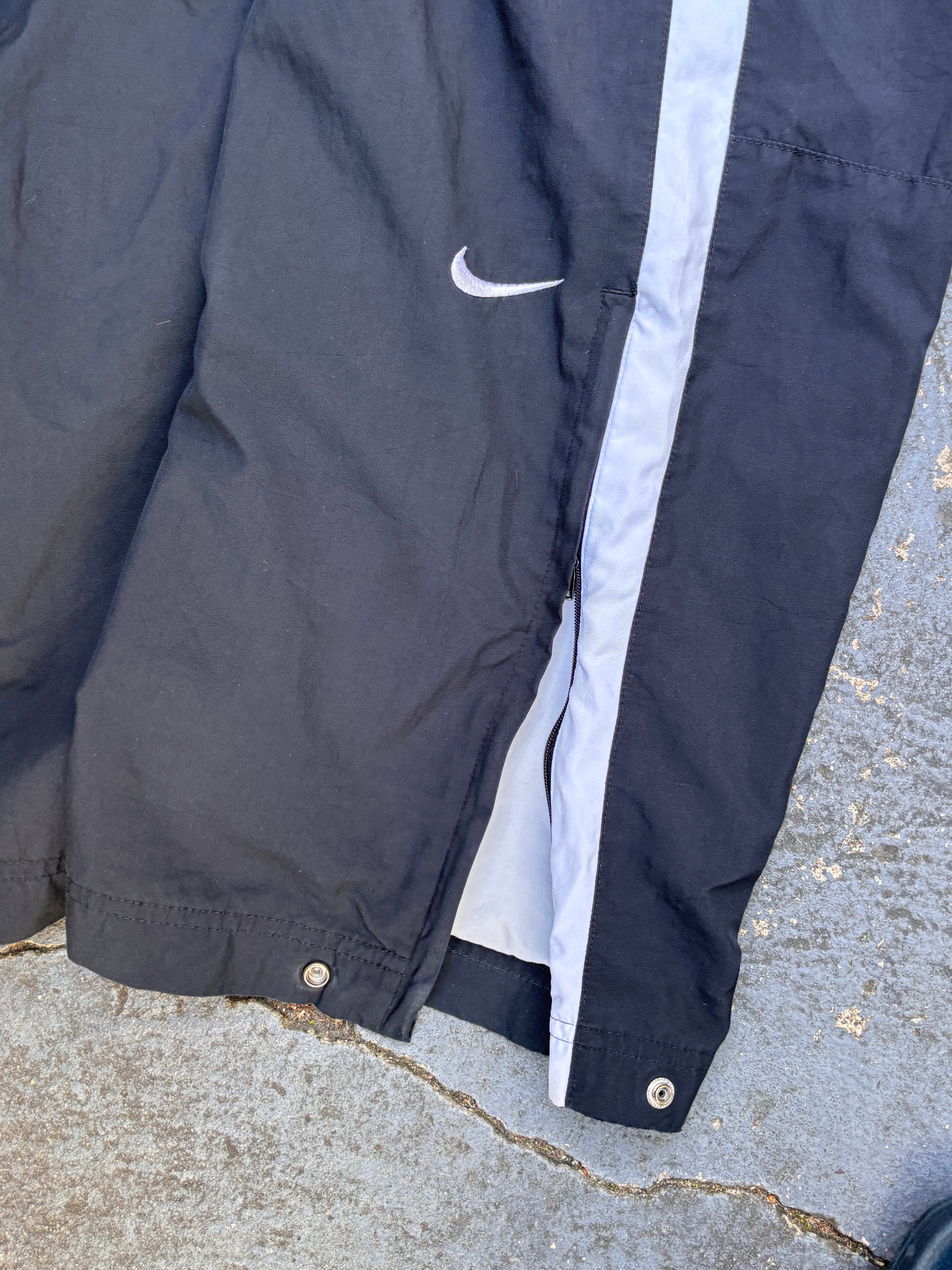Vintage Y2K Nike Track Pants Size L Black White Detail Wide Leg Ankle Zip