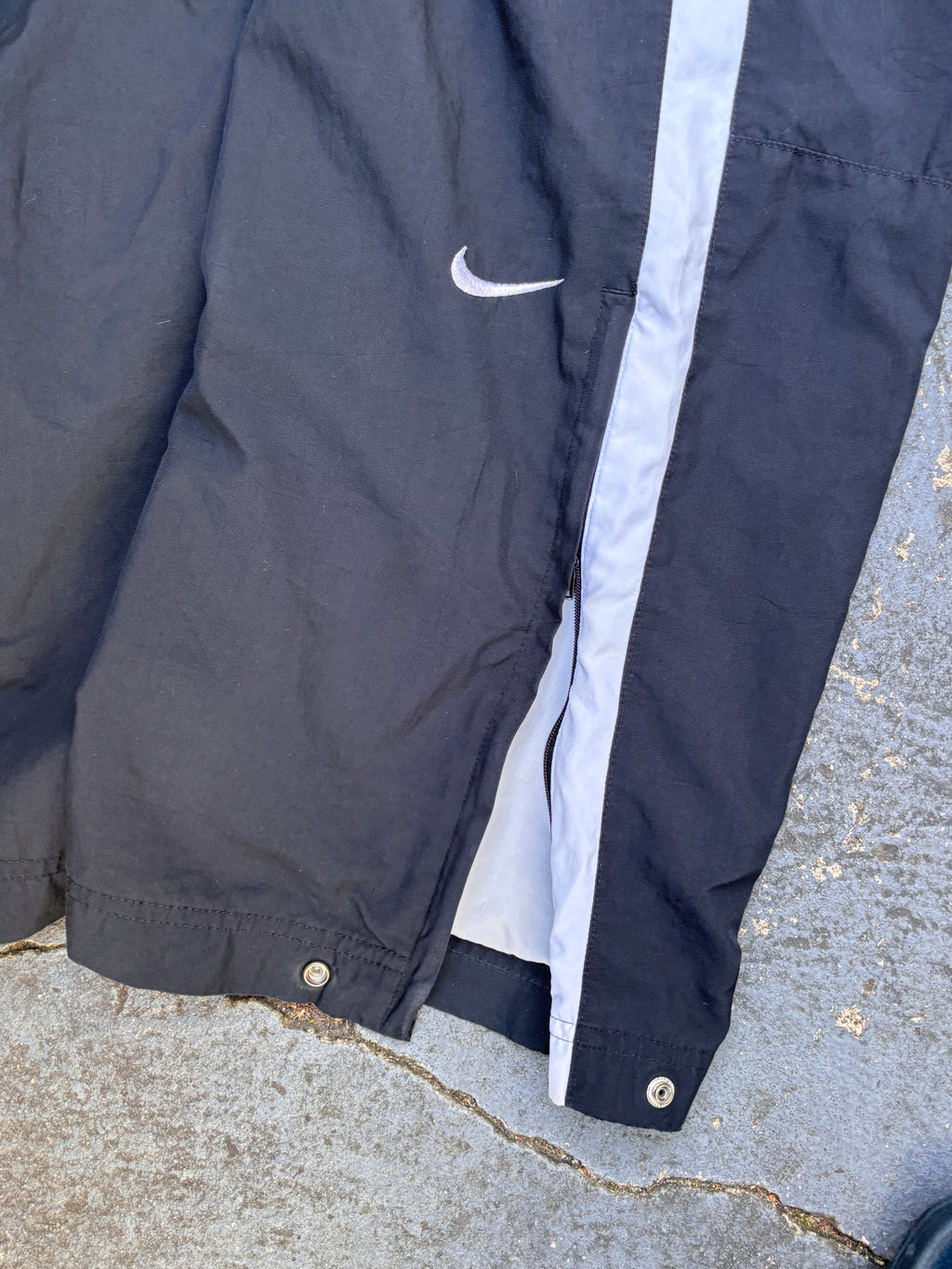Vintage Y2K Nike Track Pants Size L Black White Detail Wide Leg Ankle Zip