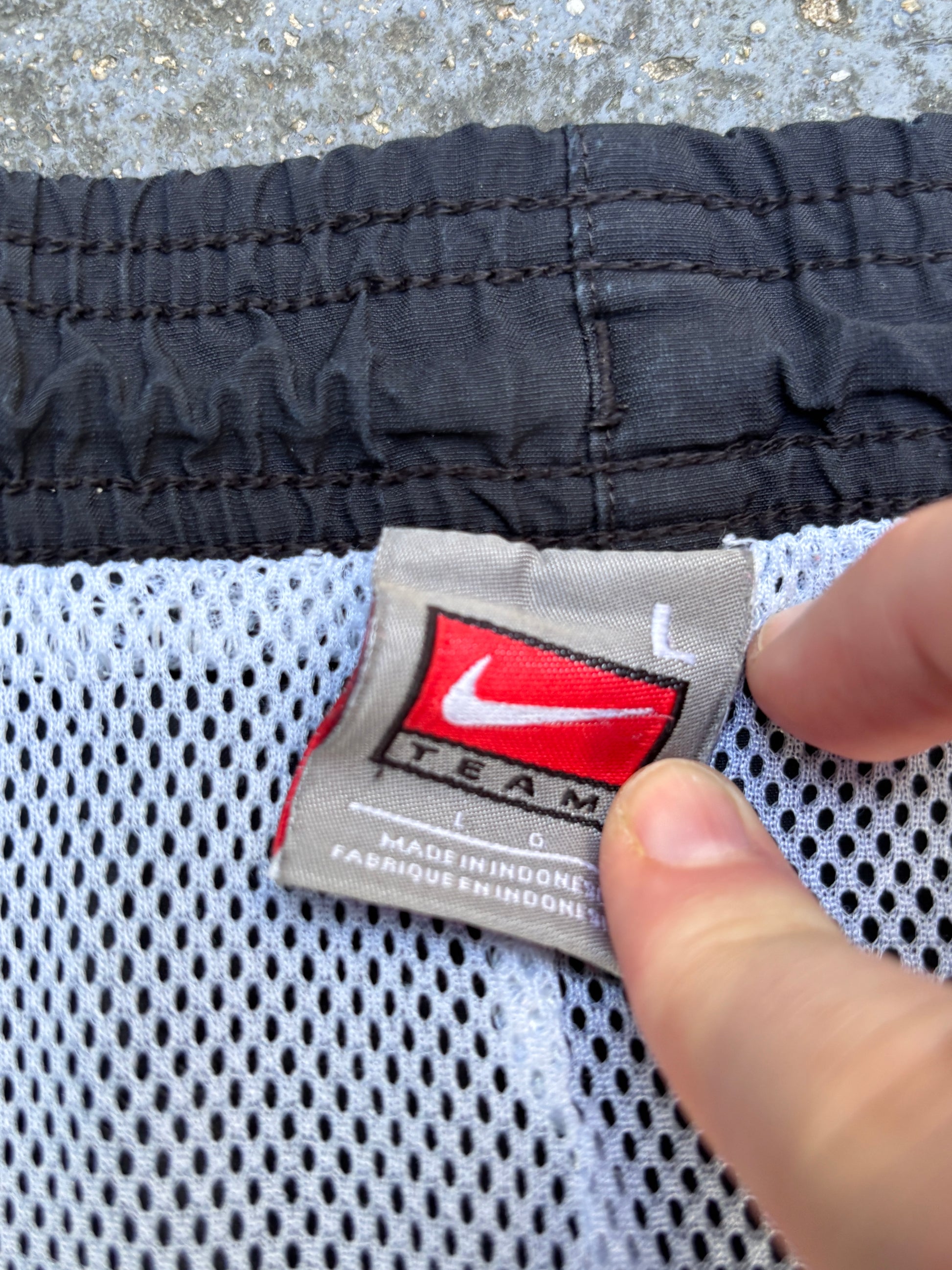 Vintage Y2K Nike Track Pants Size L Black White Detail Wide Leg Ankle Zip