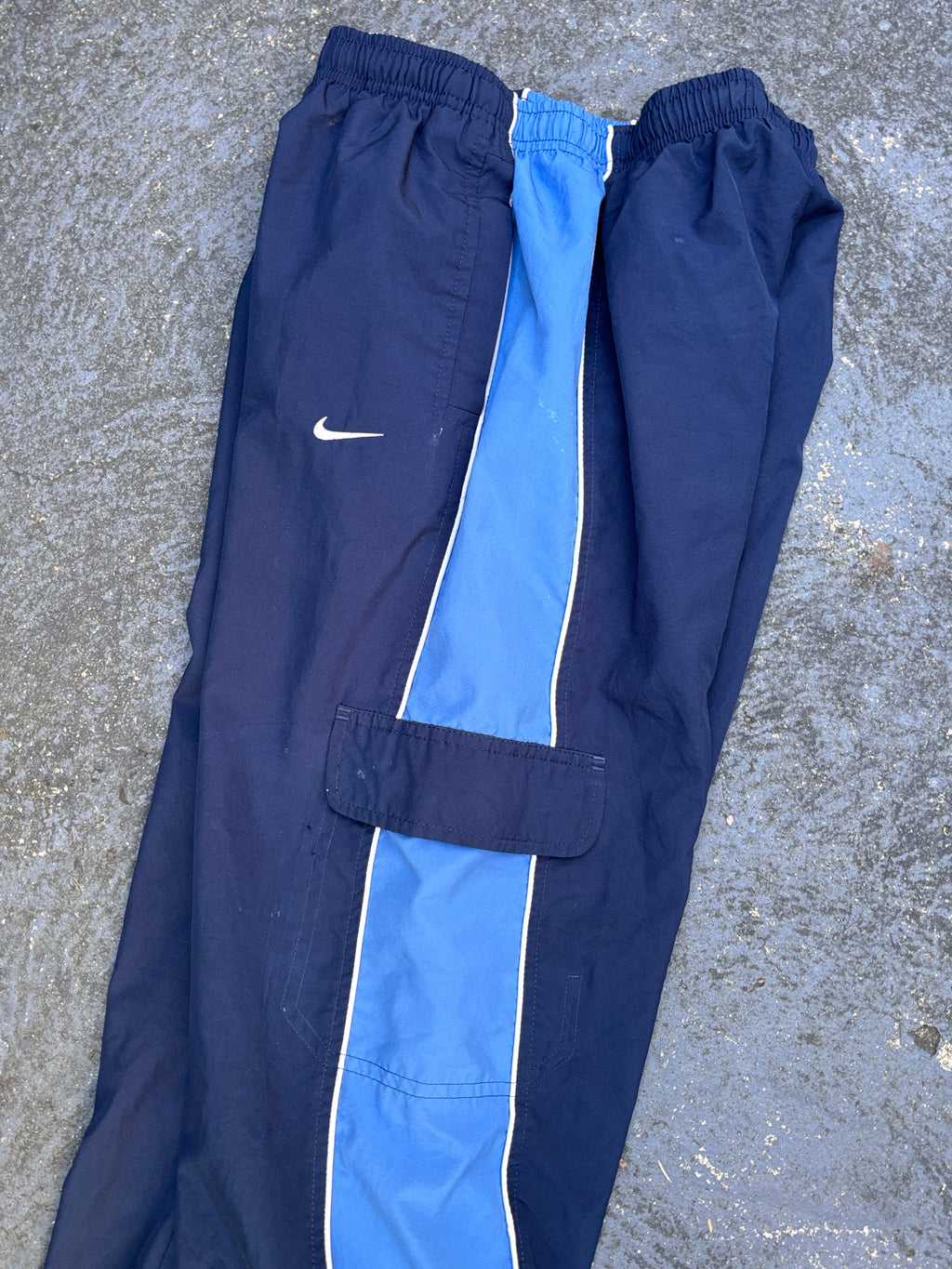 Vintage Y2K Nike Track Pants Women’s L Two-Tone Blue Cargo Wide Leg