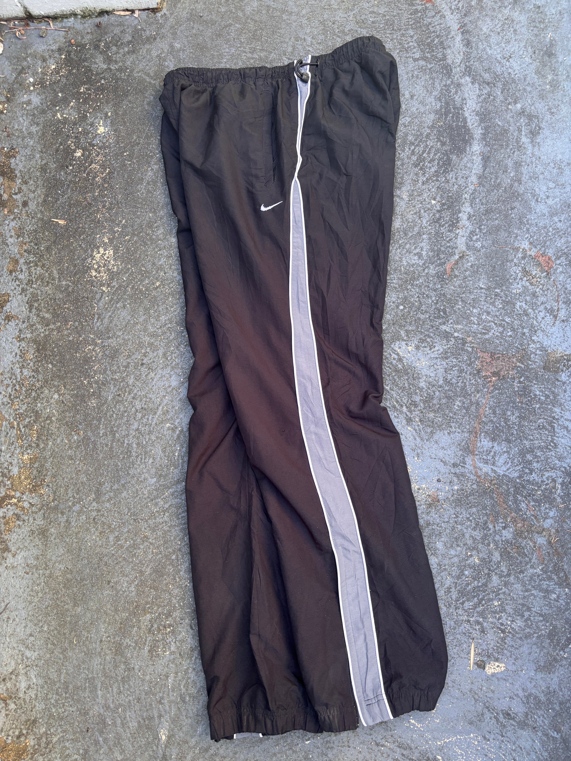 Vintage Y2K Nike Track Pants Size L Black Grey White Detail Wide Leg Ankle Zip