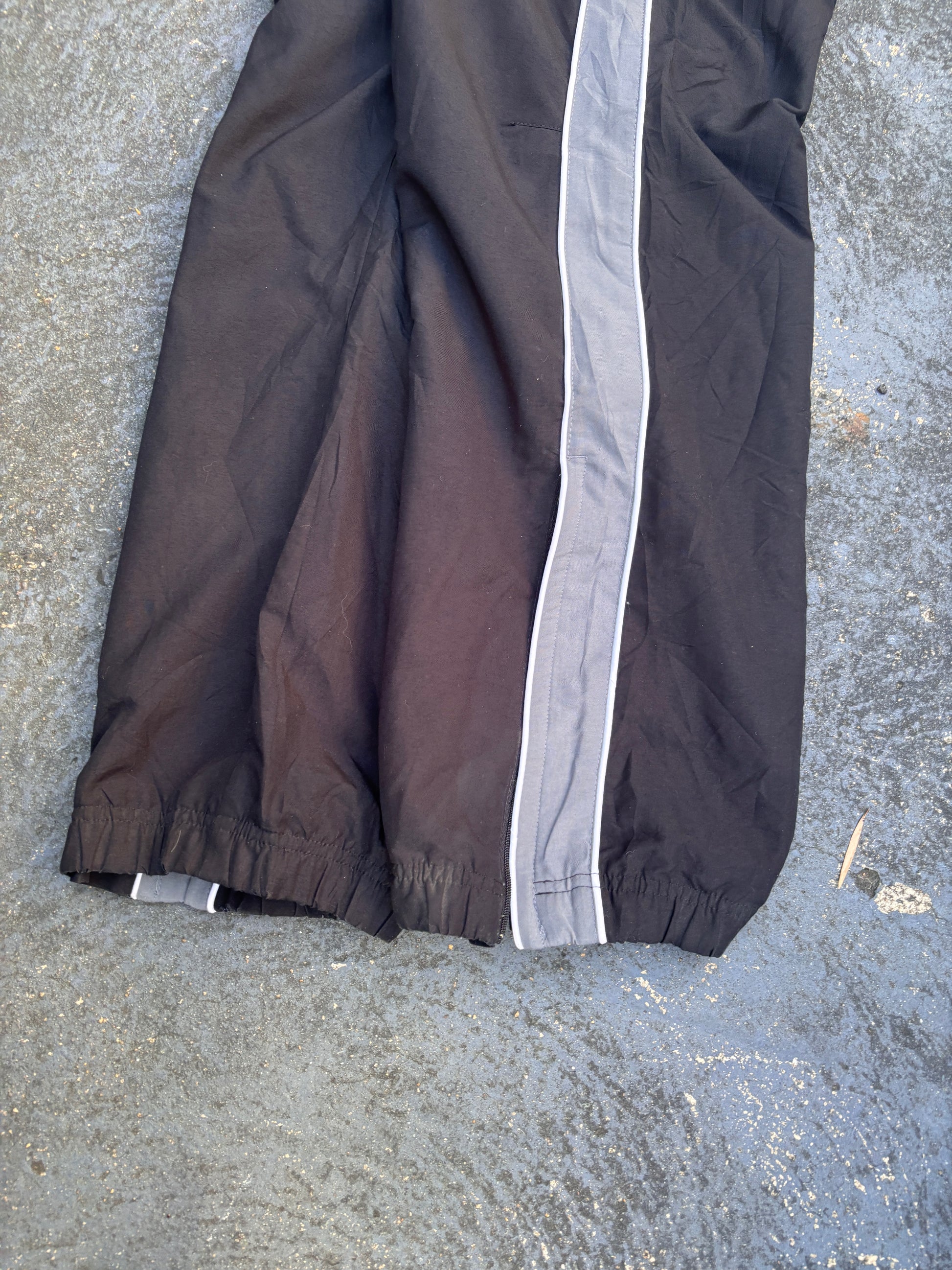 Vintage Y2K Nike Track Pants Size L Black Grey White Detail Wide Leg Ankle Zip