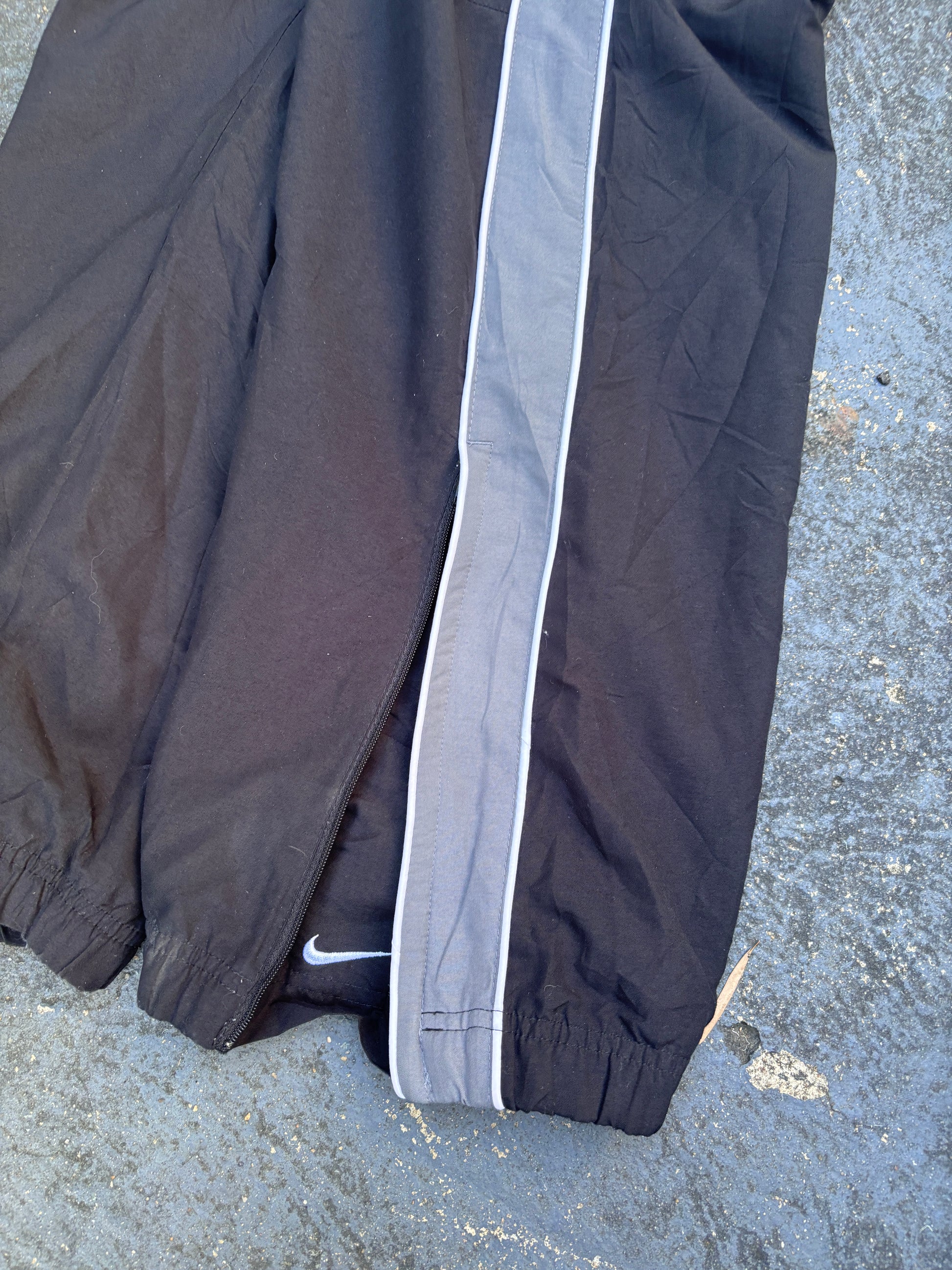 Vintage Y2K Nike Track Pants Size L Black Grey White Detail Wide Leg Ankle Zip