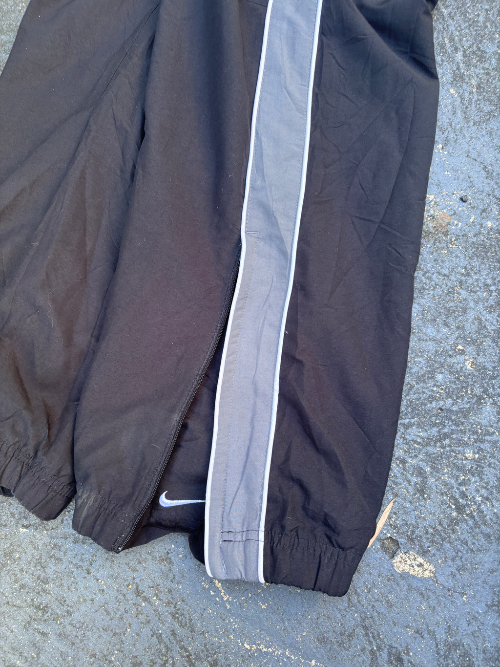 Vintage Y2K Nike Track Pants Size L Black Grey White Detail Wide Leg Ankle Zip