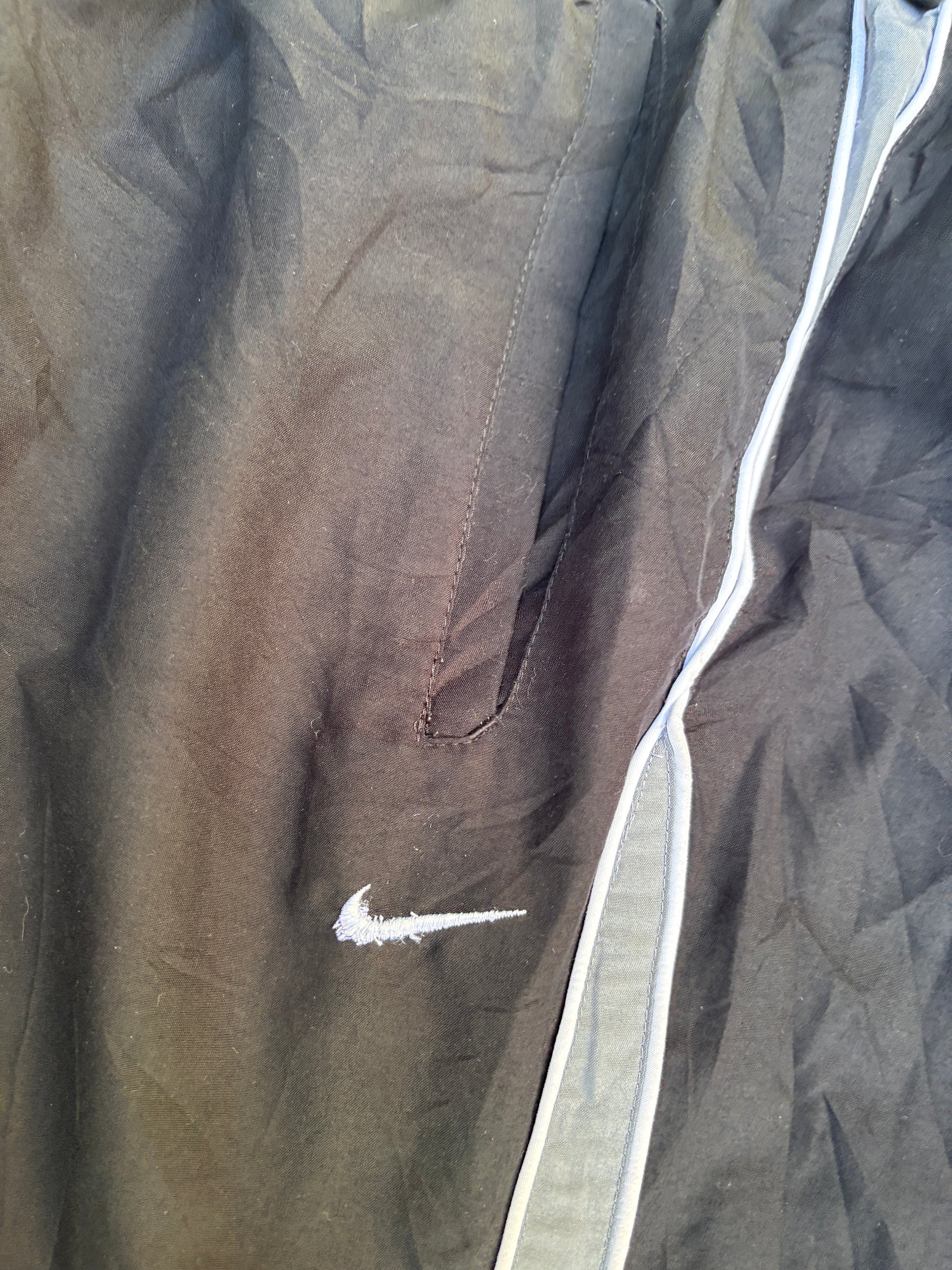 Vintage Y2K Nike Track Pants Size L Black Grey White Detail Wide Leg Ankle Zip