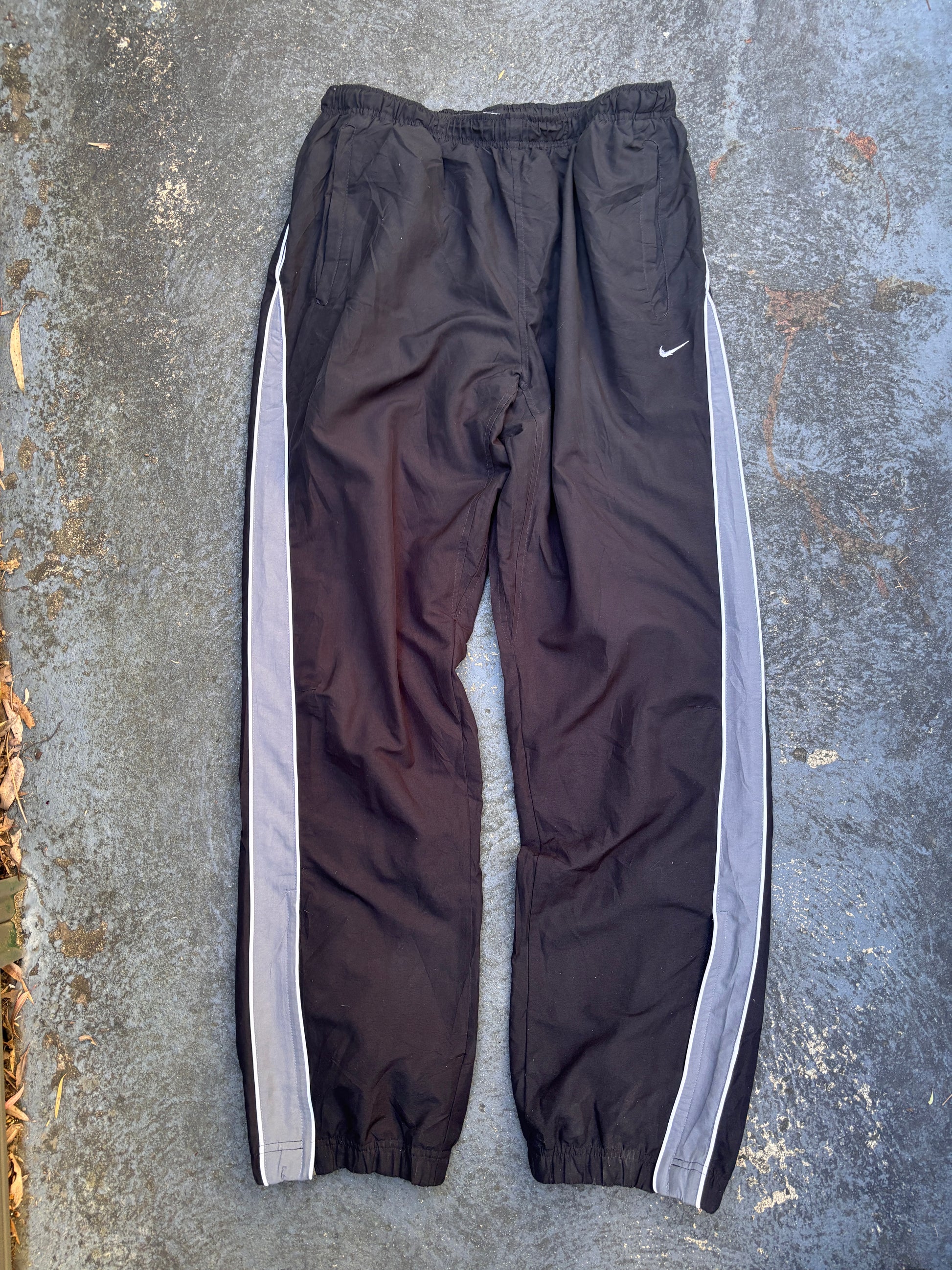 Vintage Y2K Nike Track Pants Size L Black Grey White Detail Wide Leg Ankle Zip