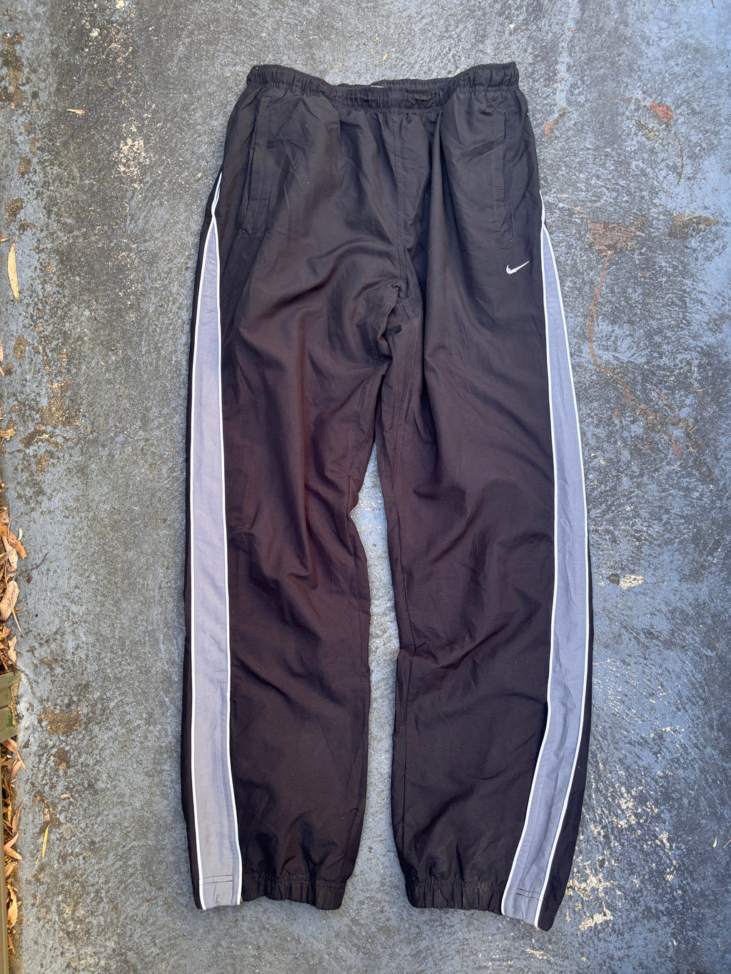 Vintage Y2K Nike Track Pants Size L Black Grey White Detail Wide Leg Ankle Zip