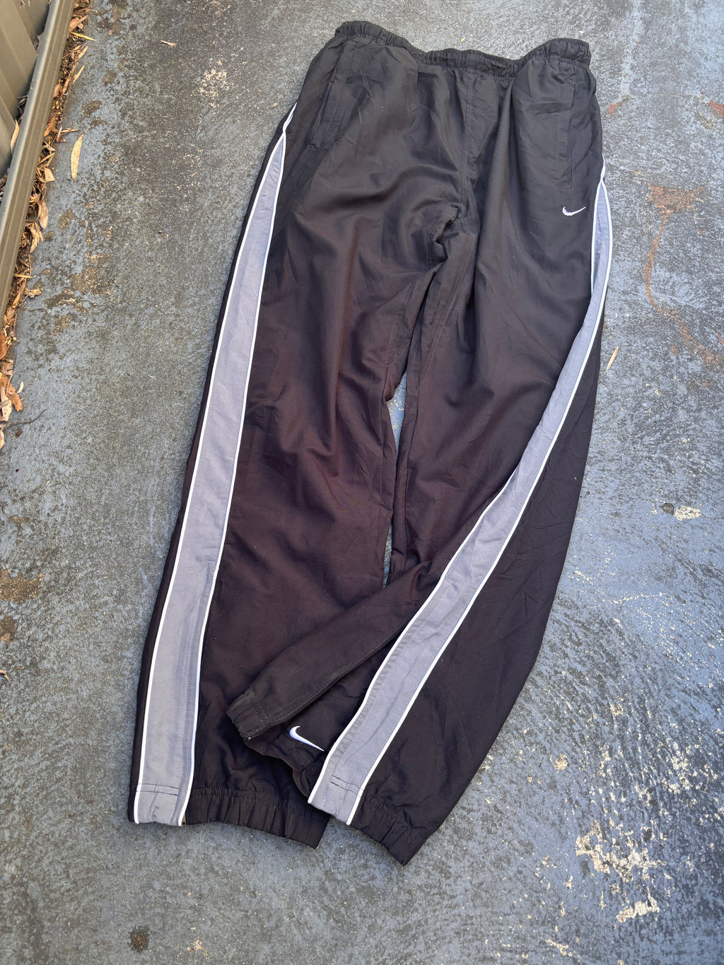 Vintage Y2K Nike Track Pants Size L Black Grey White Detail Wide Leg Ankle Zip