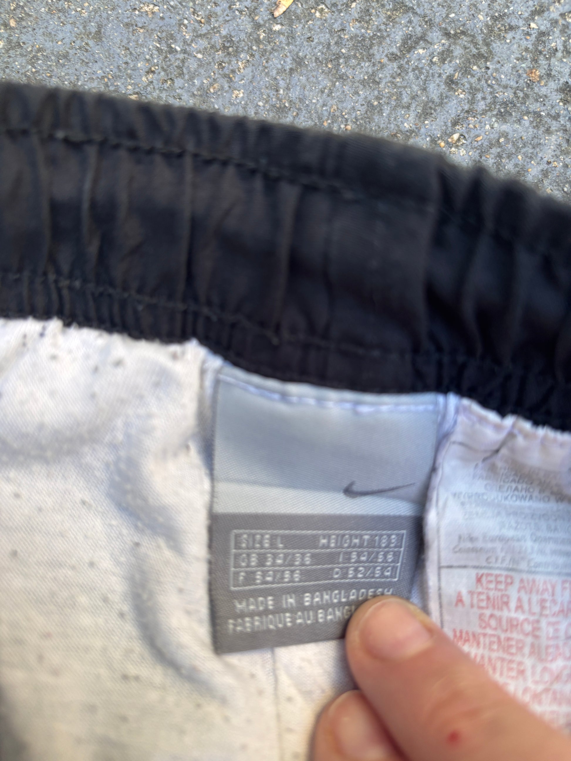 Vintage Y2K Nike Track Pants Size L Black Grey White Detail Wide Leg Ankle Zip