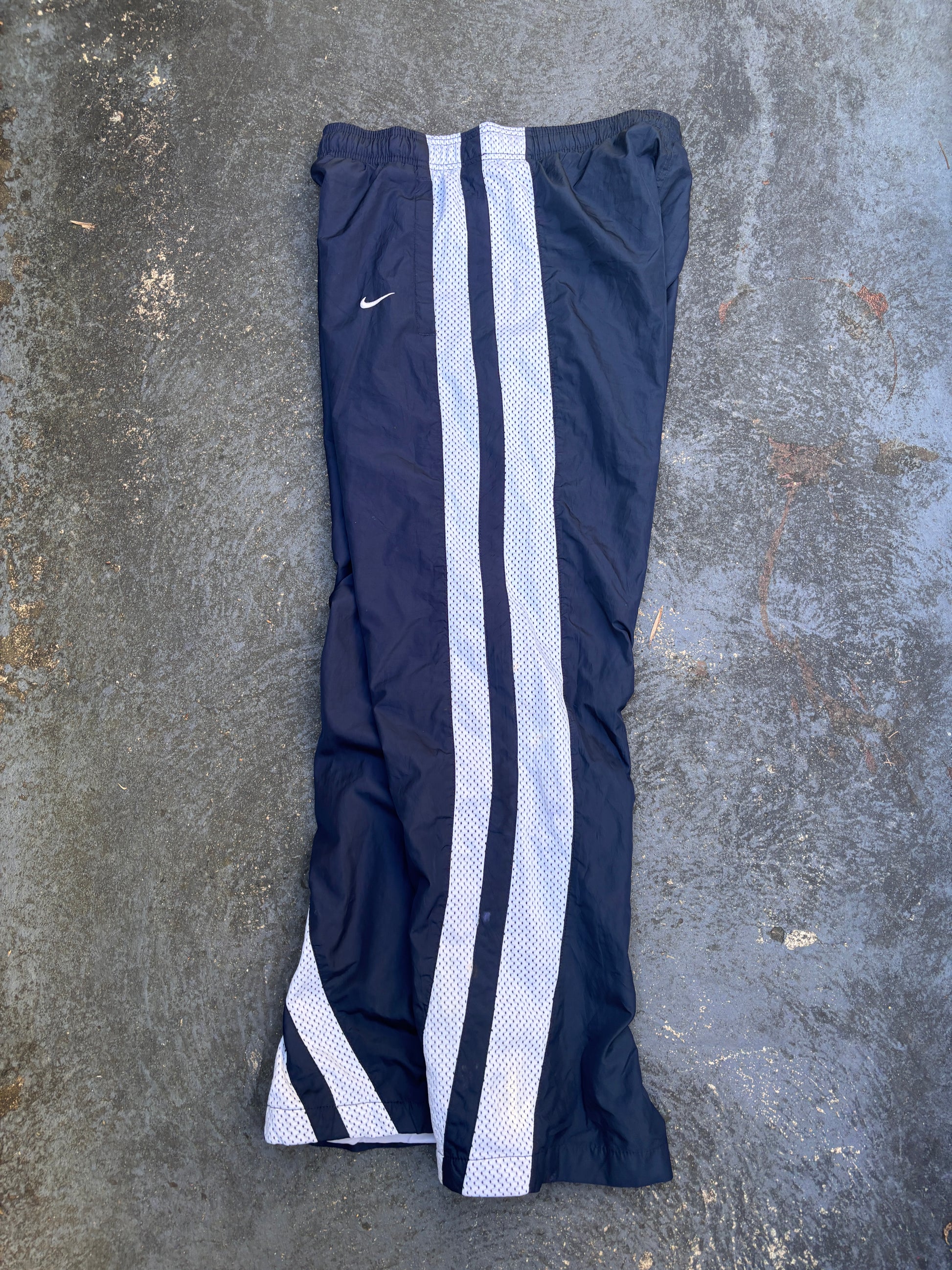 Vintage Y2K Nike Track Pants Size M Navy White Mesh Panels Wide Leg Windbreakers