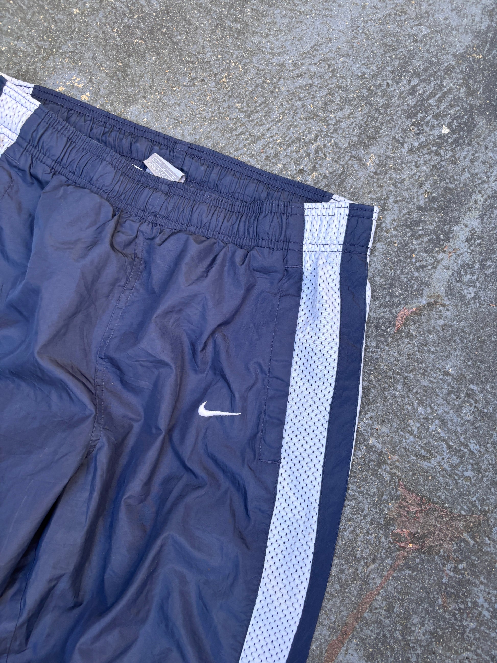 Vintage Y2K Nike Track Pants Size M Navy White Mesh Panels Wide Leg Windbreakers