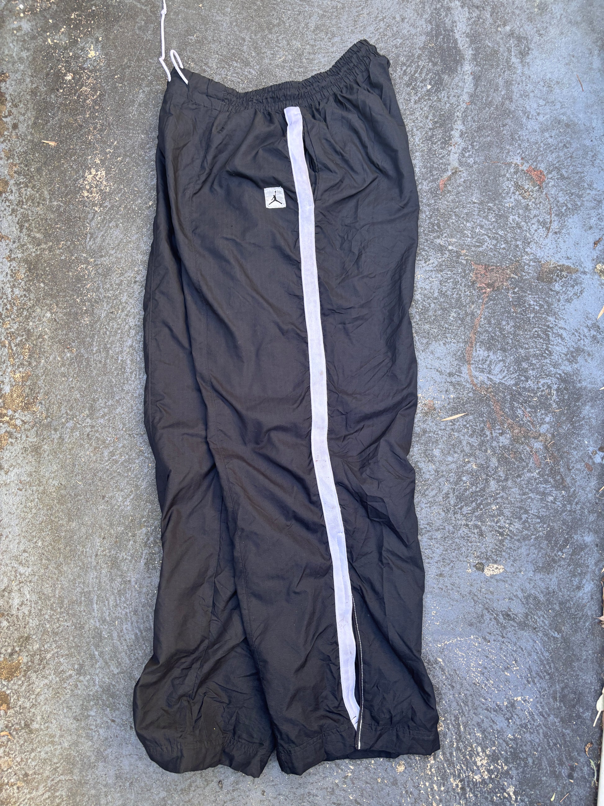 Vintage 90s Nike Jordan Track Pants Size XL Black White Panel Jump Man Wide Leg Ankle Zip
