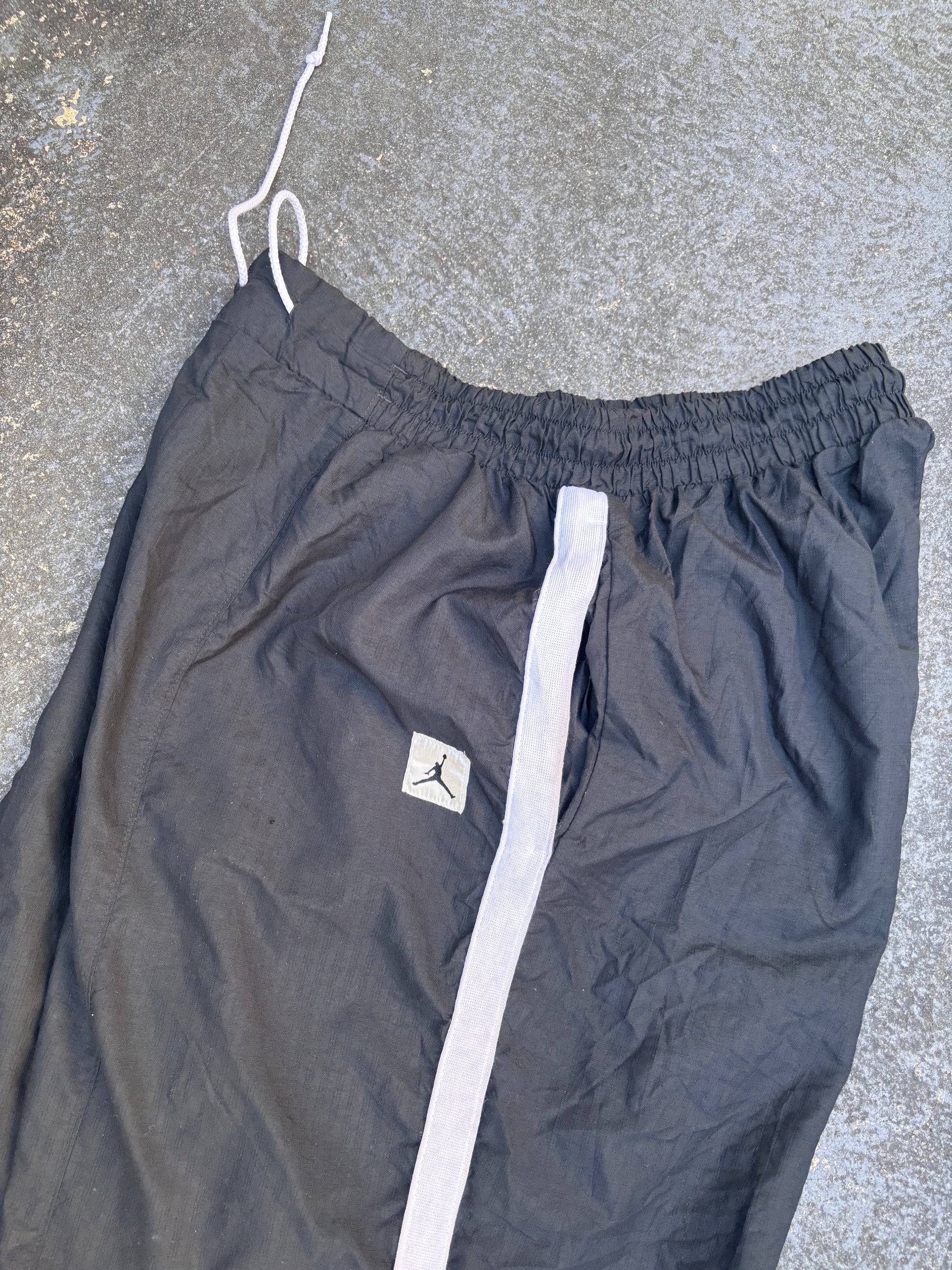 Vintage 90s Nike Jordan Track Pants Size XL Black White Panel Jump Man Wide Leg Ankle Zip