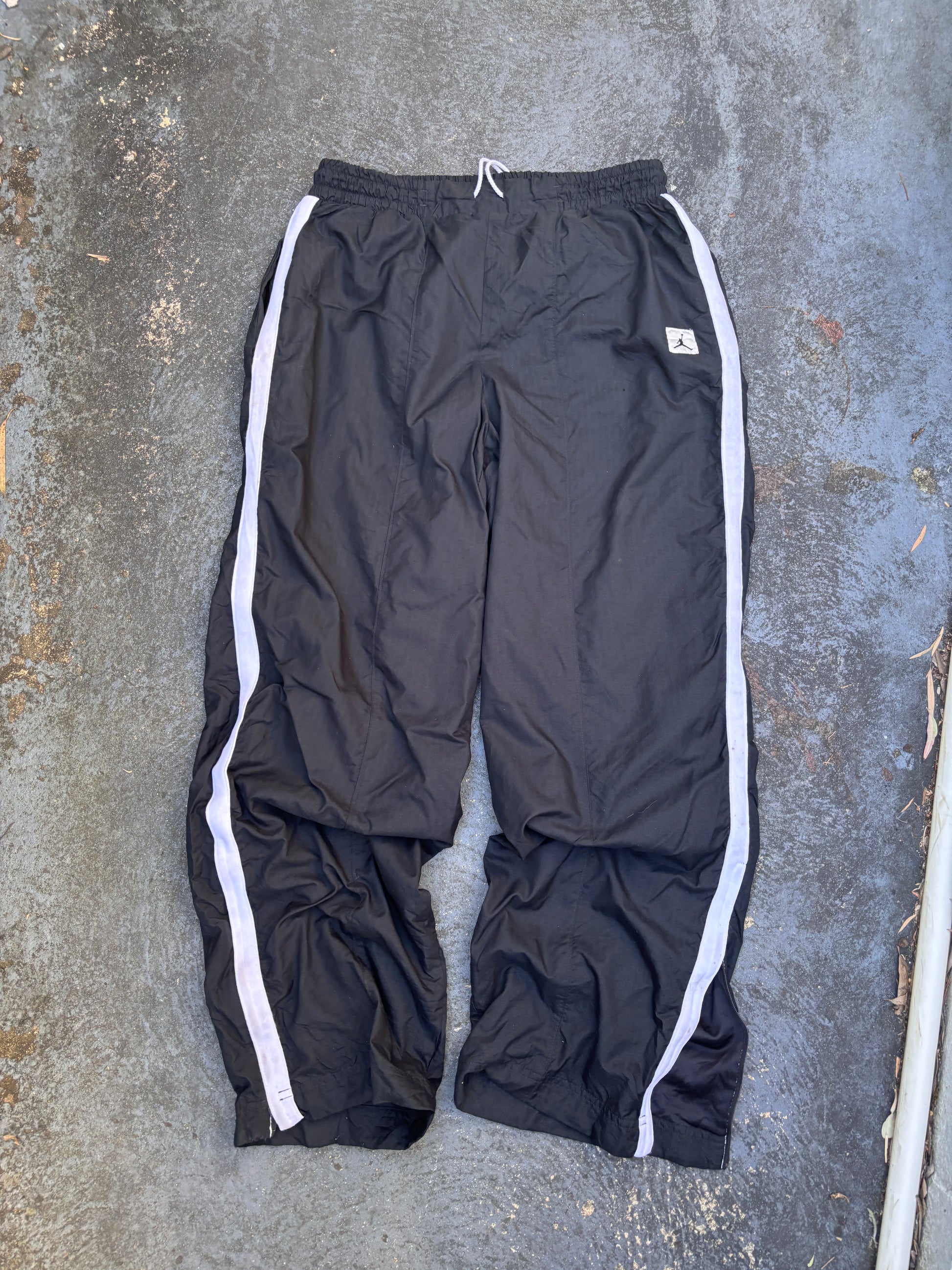 Vintage 90s Nike Jordan Track Pants Size XL Black White Panel Jump Man Wide Leg Ankle Zip