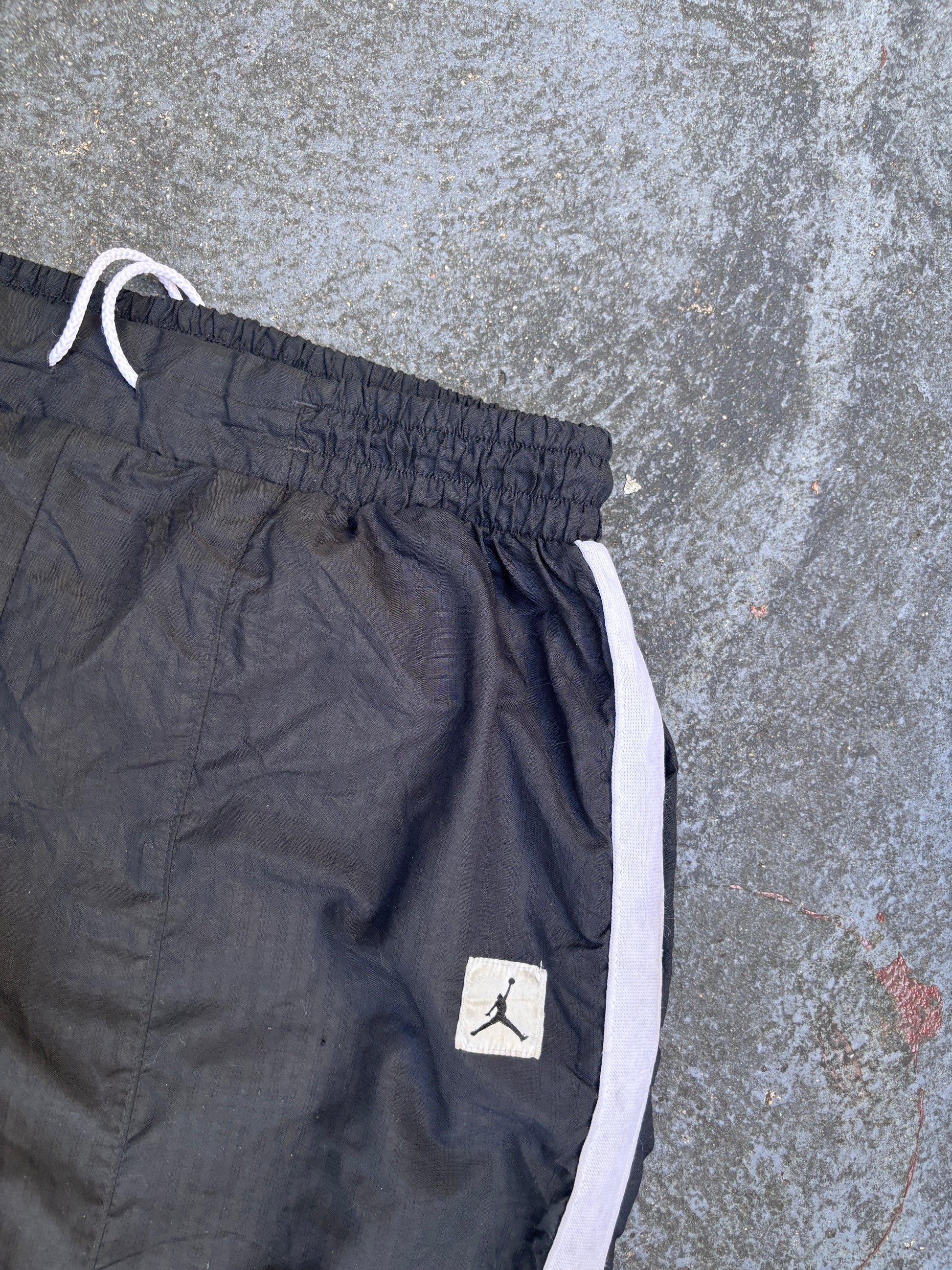 Vintage 90s Nike Jordan Track Pants Size XL Black White Panel Jump Man Wide Leg Ankle Zip