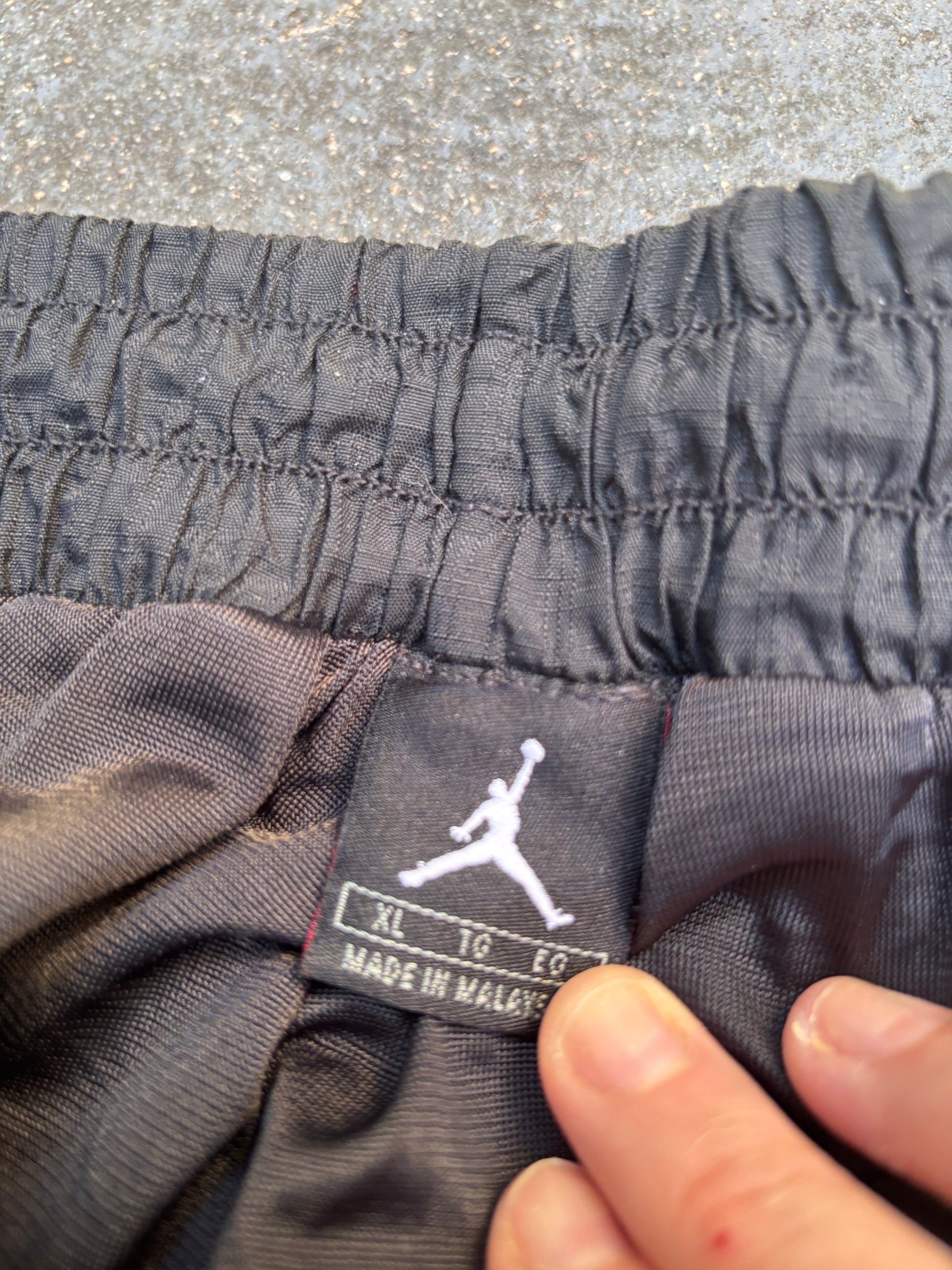 Vintage 90s Nike Jordan Track Pants Size XL Black White Panel Jump Man Wide Leg Ankle Zip