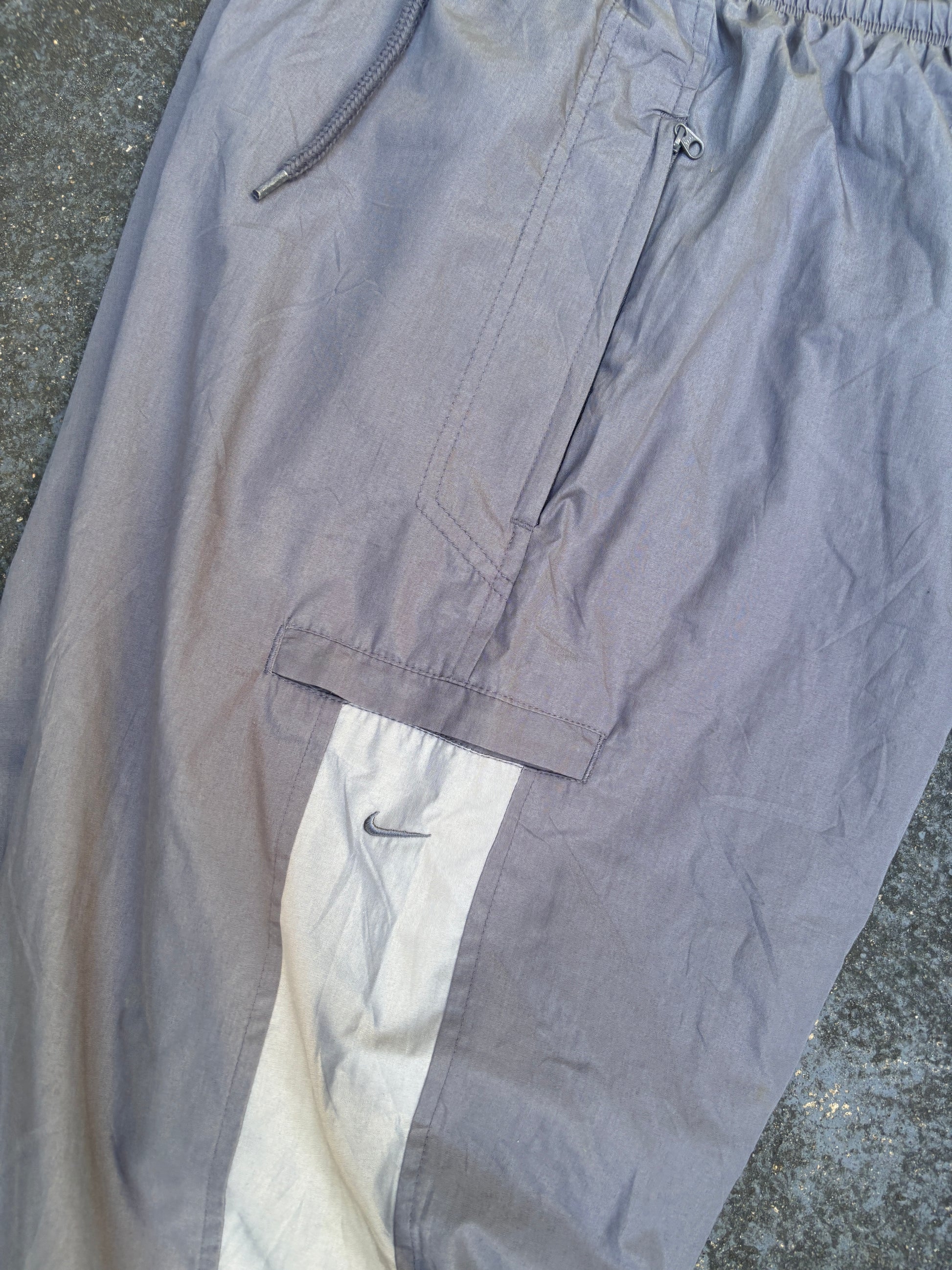 Vintage Y2K Nike Cargo Track Pants Size L Double Grey Wide Leg Bungee Windbreakers