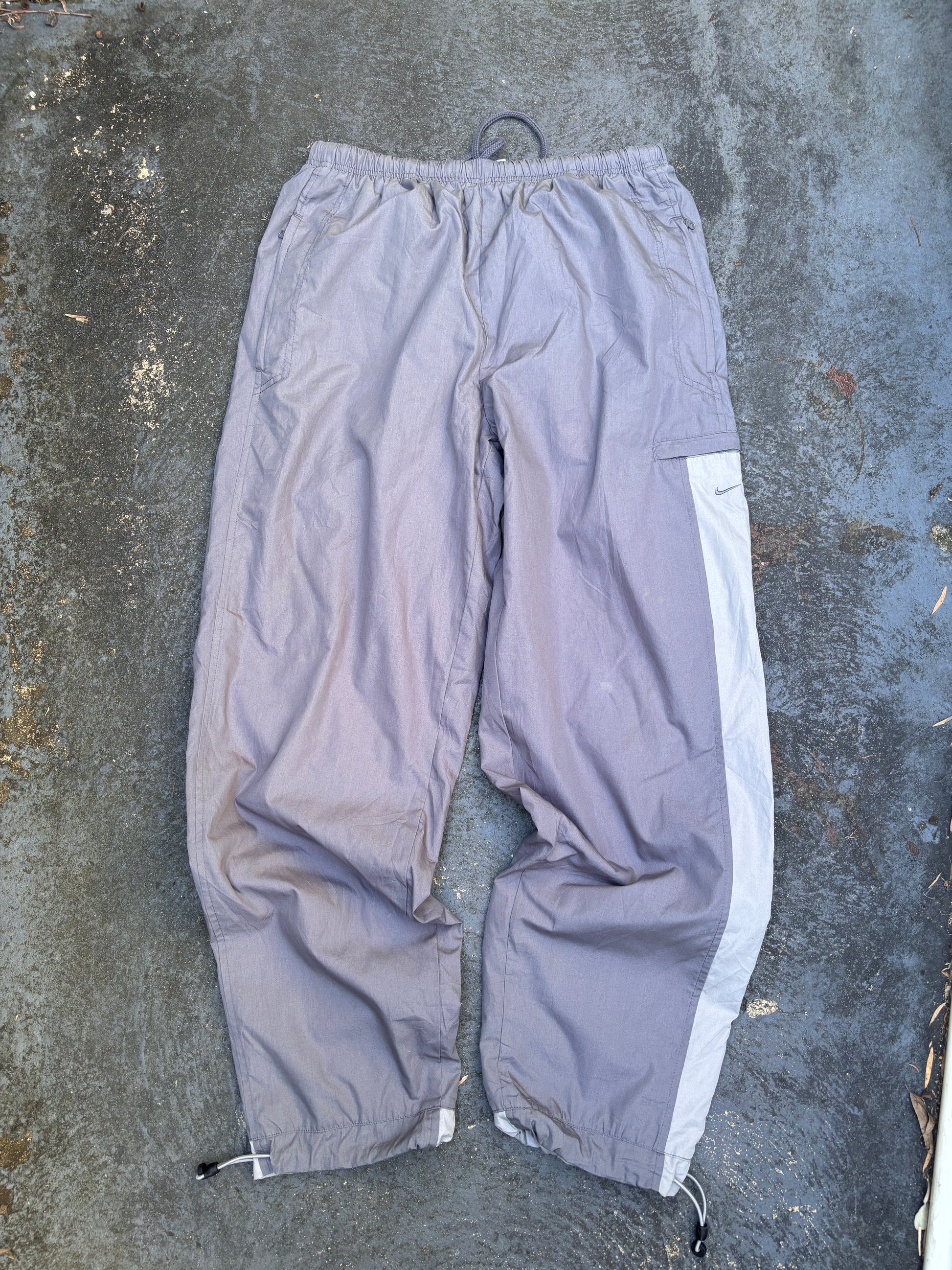 Vintage Y2K Nike Cargo Track Pants Size L Double Grey Wide Leg Bungee Windbreakers