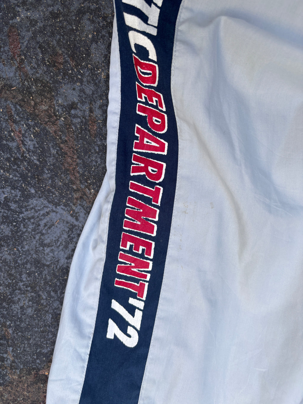 Vintage Y2K Nike Track Pants Size S Grey Navy Side Detail Spell Out Athletics 72 Wide Leg