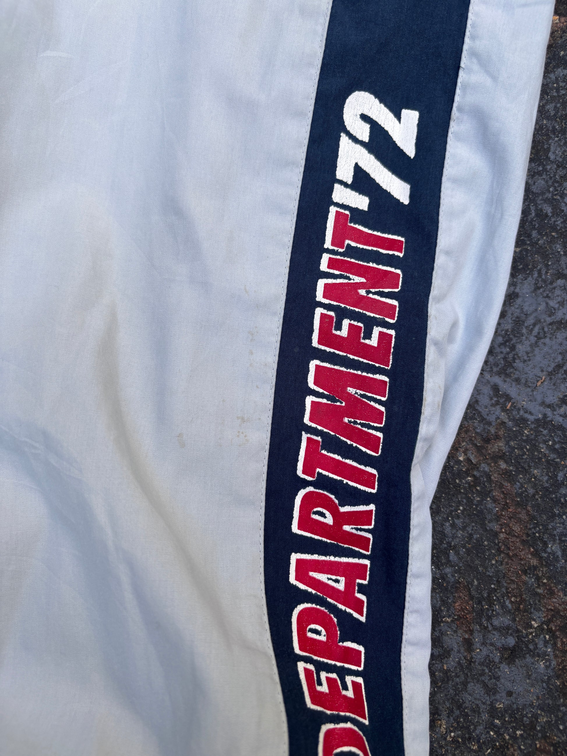 Vintage Y2K Nike Track Pants Size S Grey Navy Side Detail Spell Out Athletics 72 Wide Leg