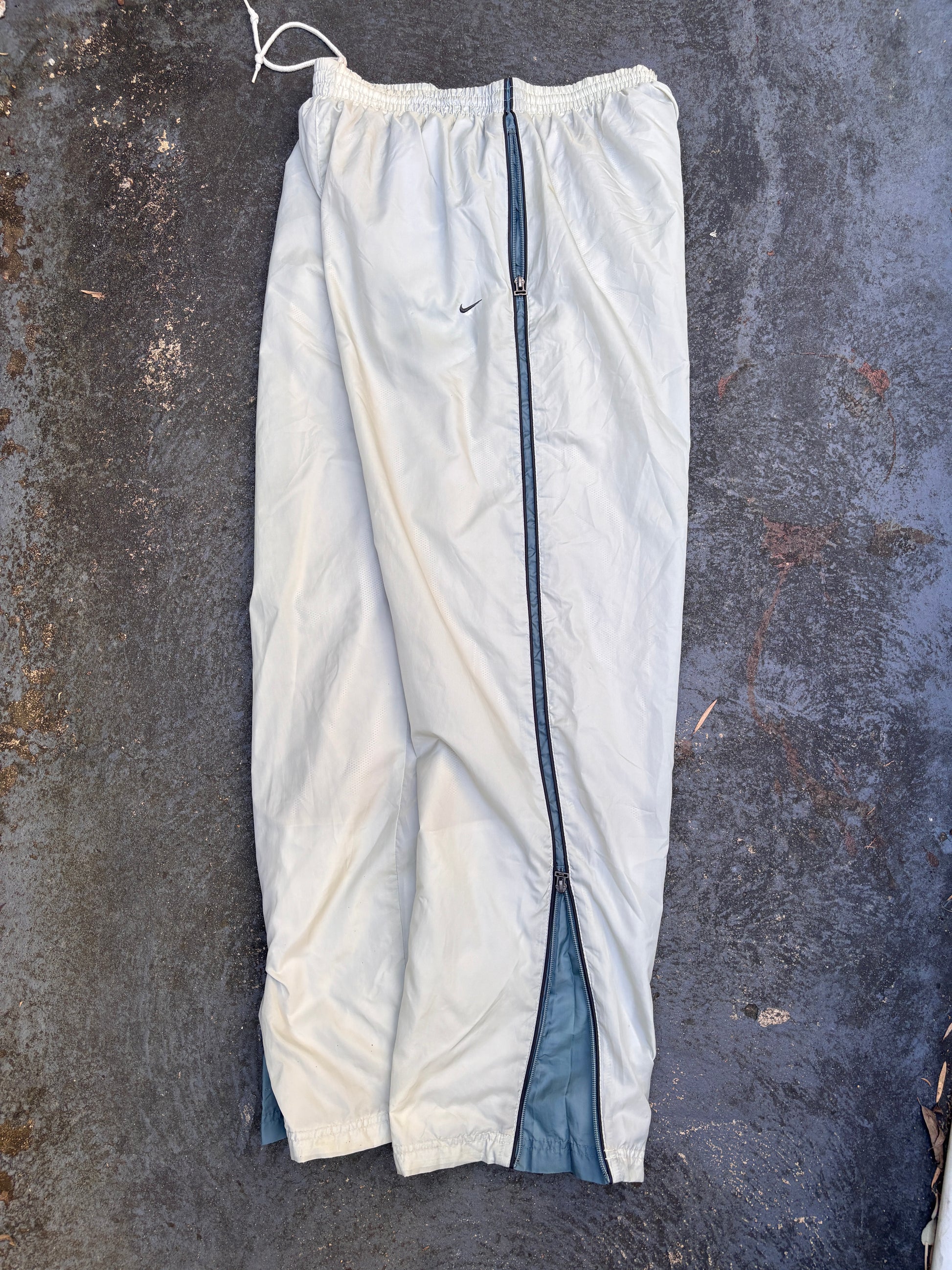 Vintage Y2K Nike Track Pants Size L Cream Green Side Detail Wide Leg Nylon Windbreakers