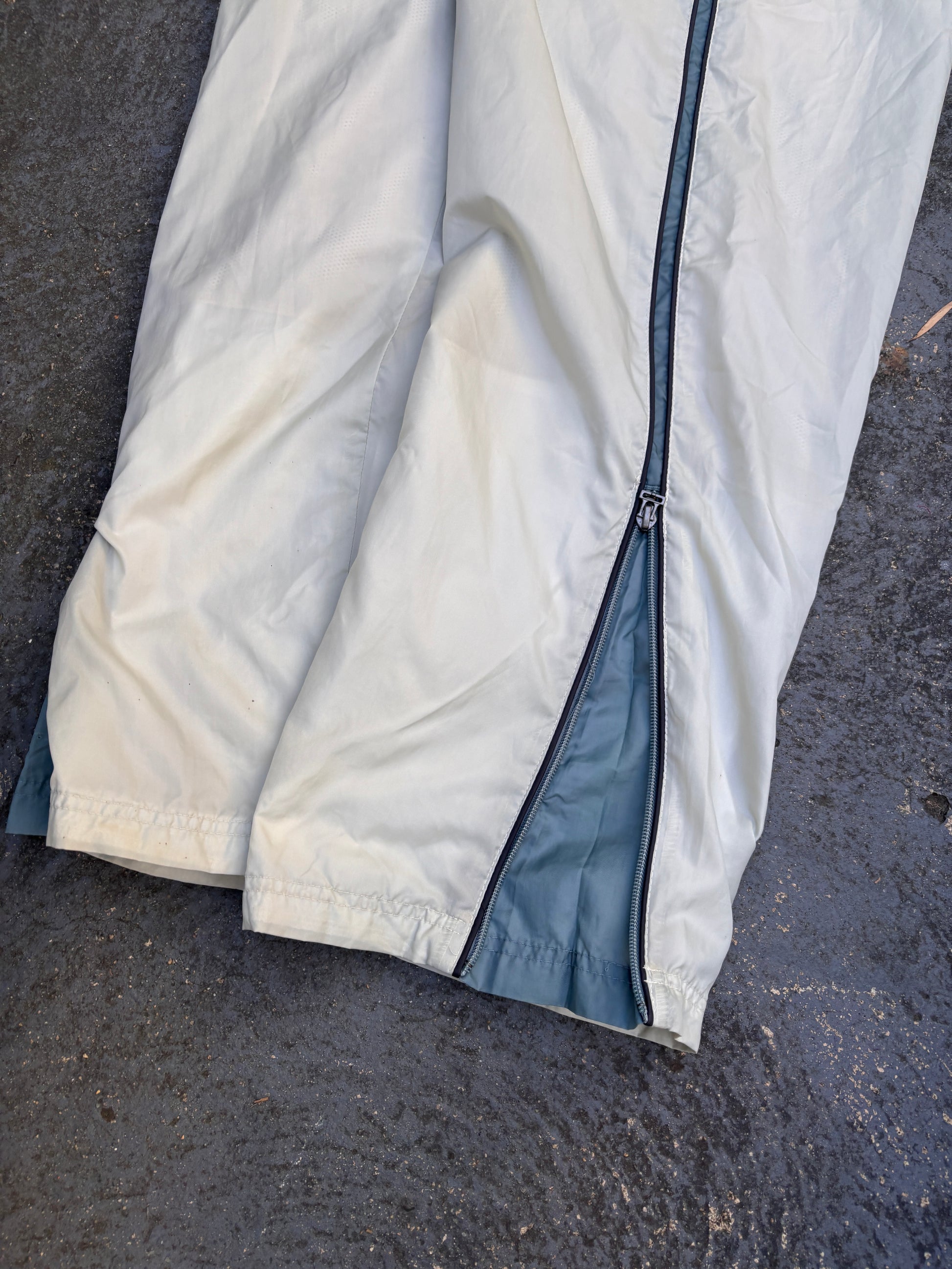 Vintage Y2K Nike Track Pants Size L Cream Green Side Detail Wide Leg Nylon Windbreakers