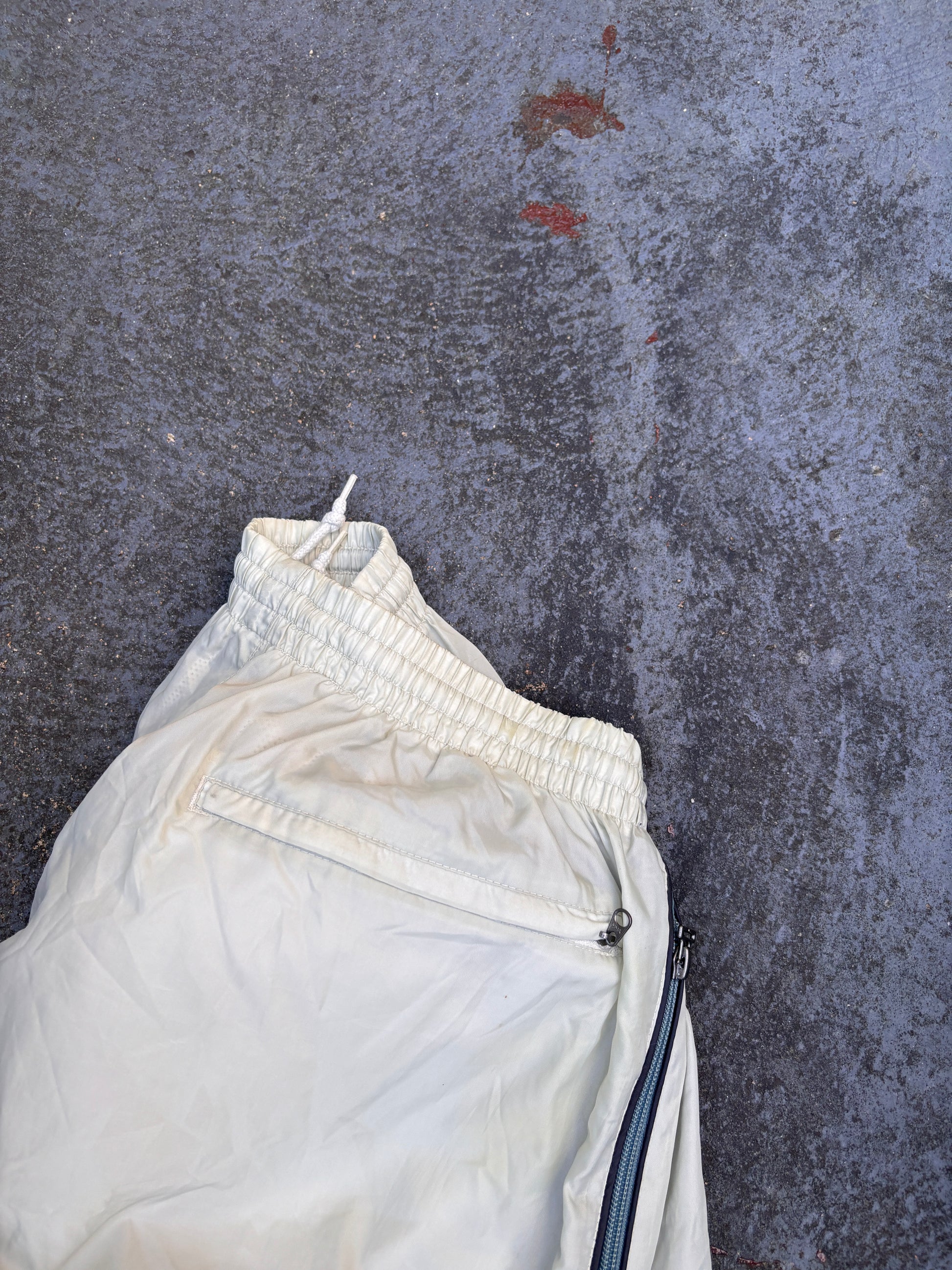 Vintage Y2K Nike Track Pants Size L Cream Green Side Detail Wide Leg Nylon Windbreakers