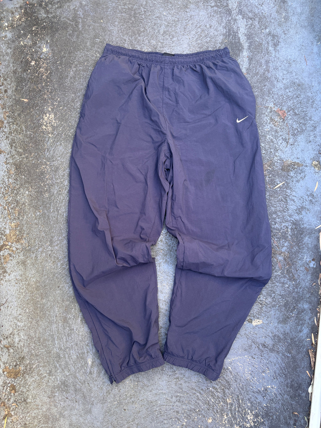 Vintage 90s Nike Track Pants Size L Navy White Swoosh Wide Leg Ankle Zip