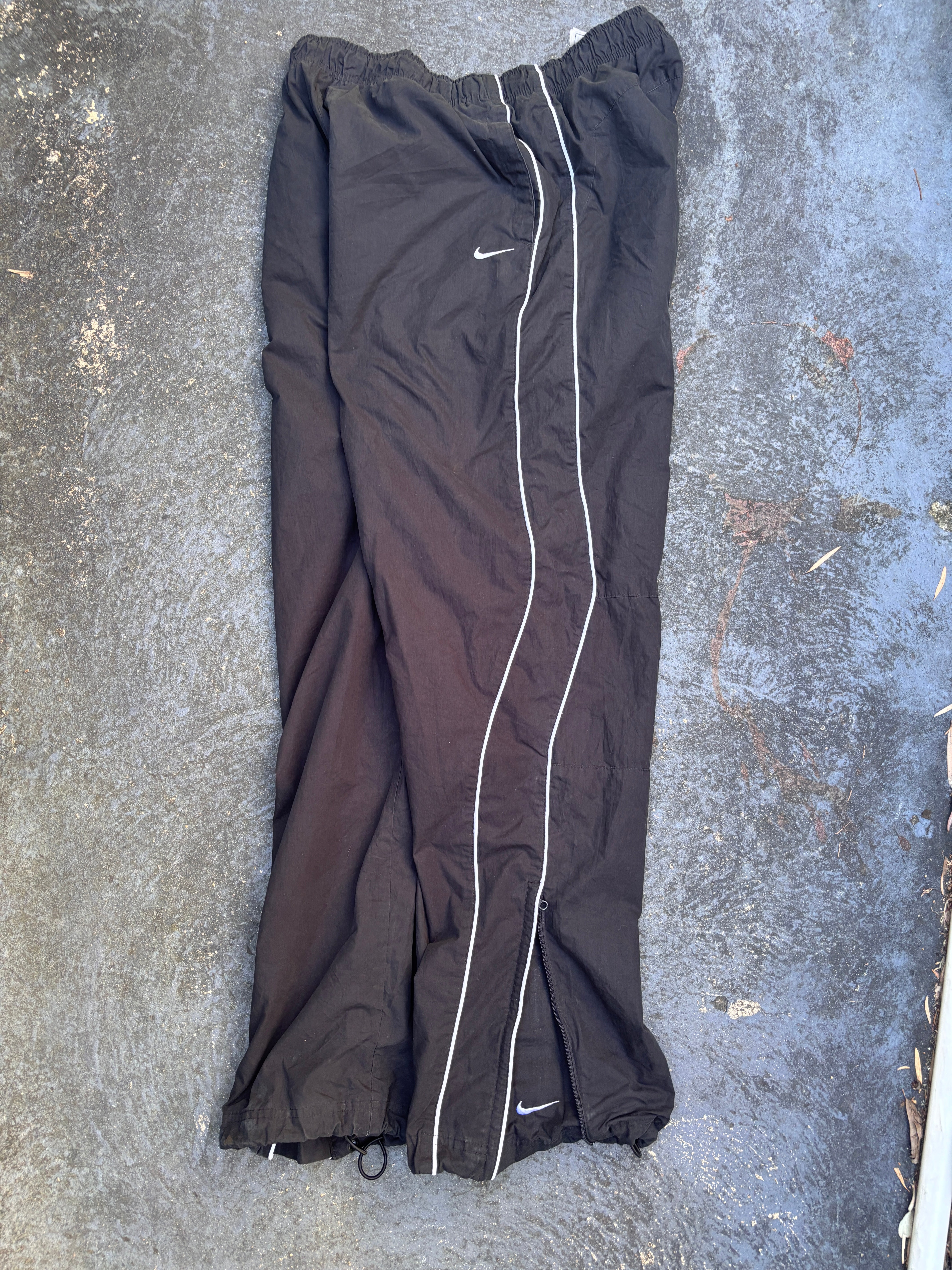 Vintage Y2K Nike Track Pants Size L Black White Piping Wide