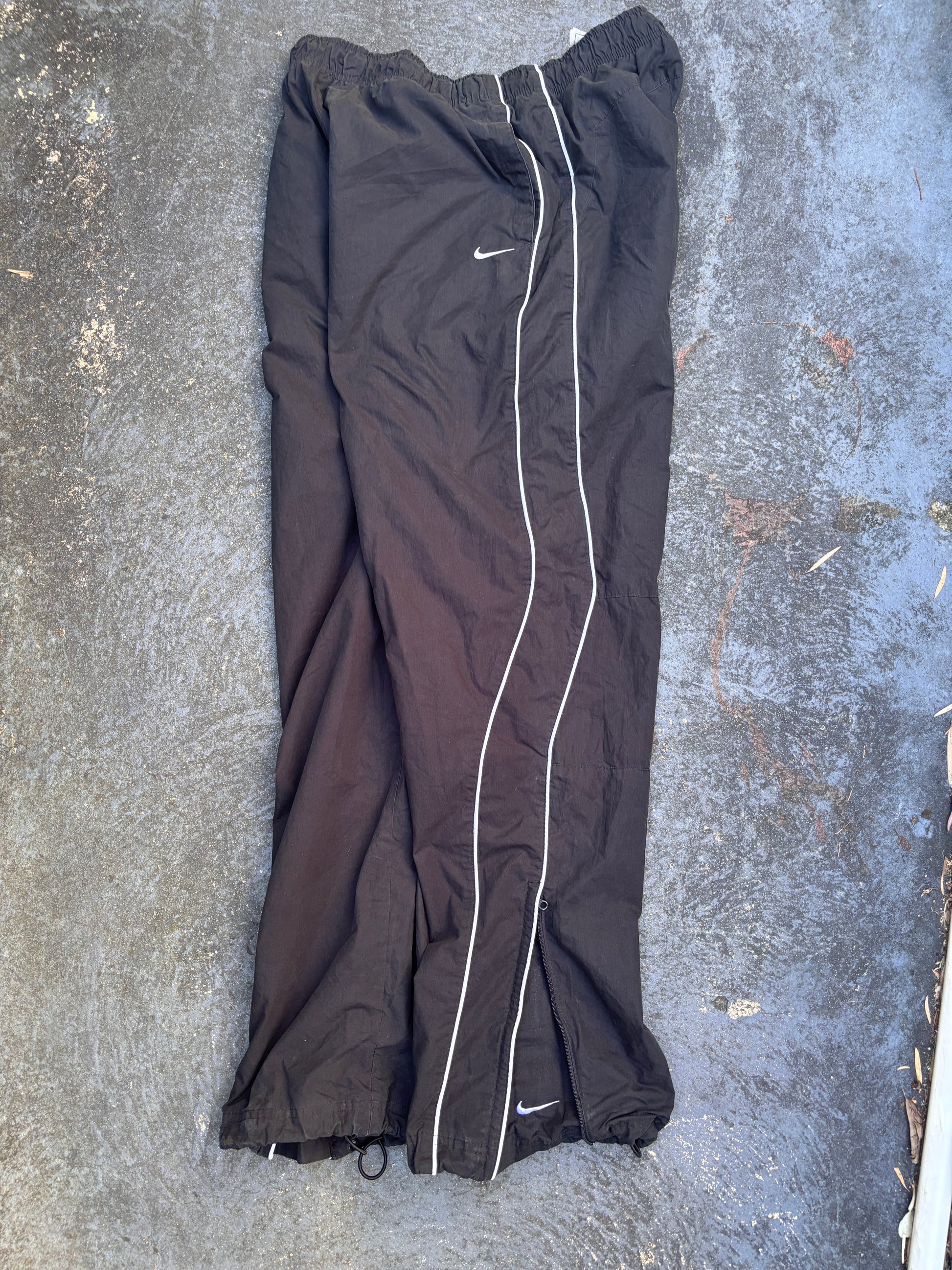 Vintage Y2K Nike Track Pants Size L Black White Piping Wide Leg Ankle Swoosh
