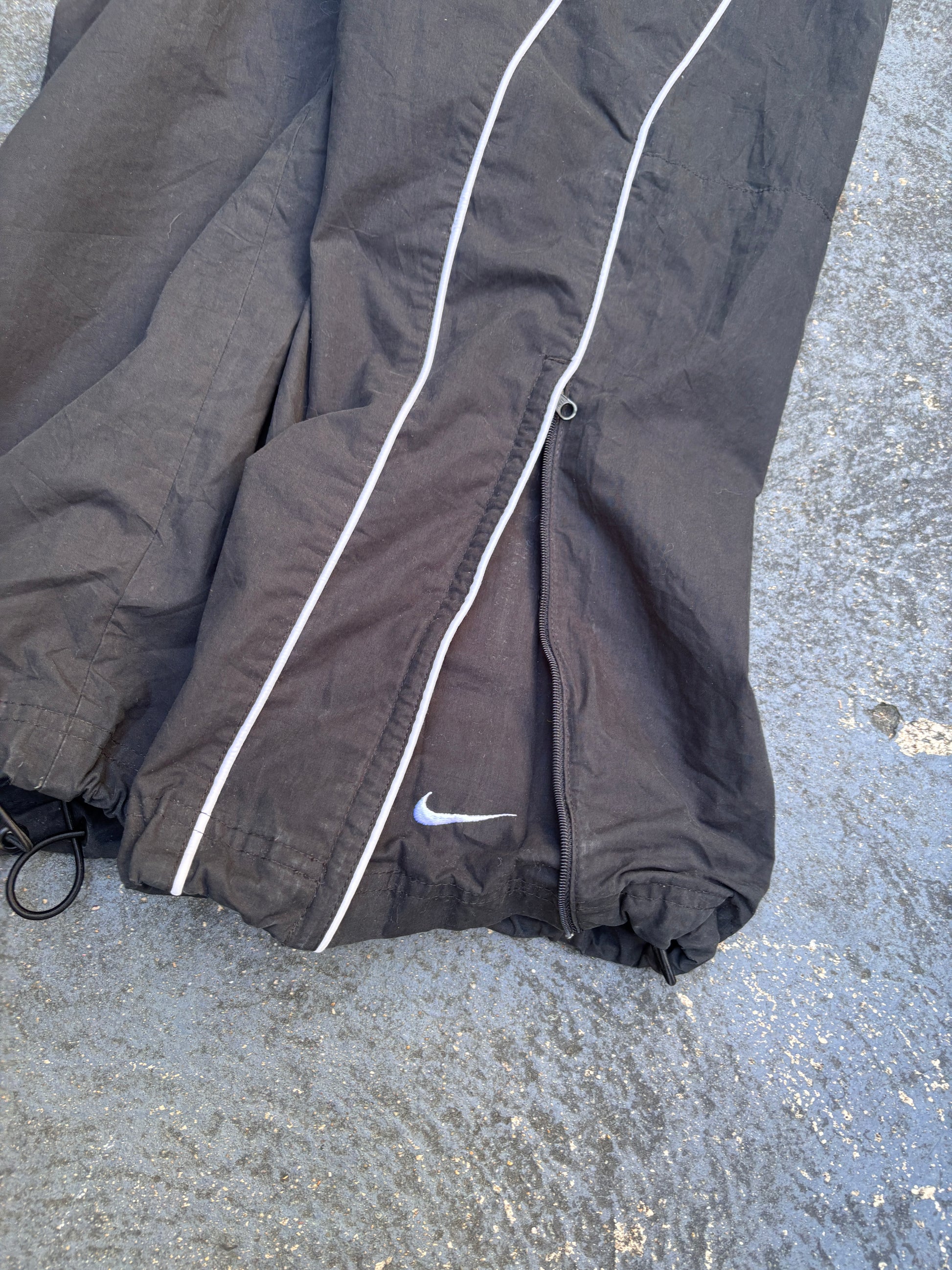 Vintage Y2K Nike Track Pants Size L Black White Piping Wide Leg Ankle Swoosh