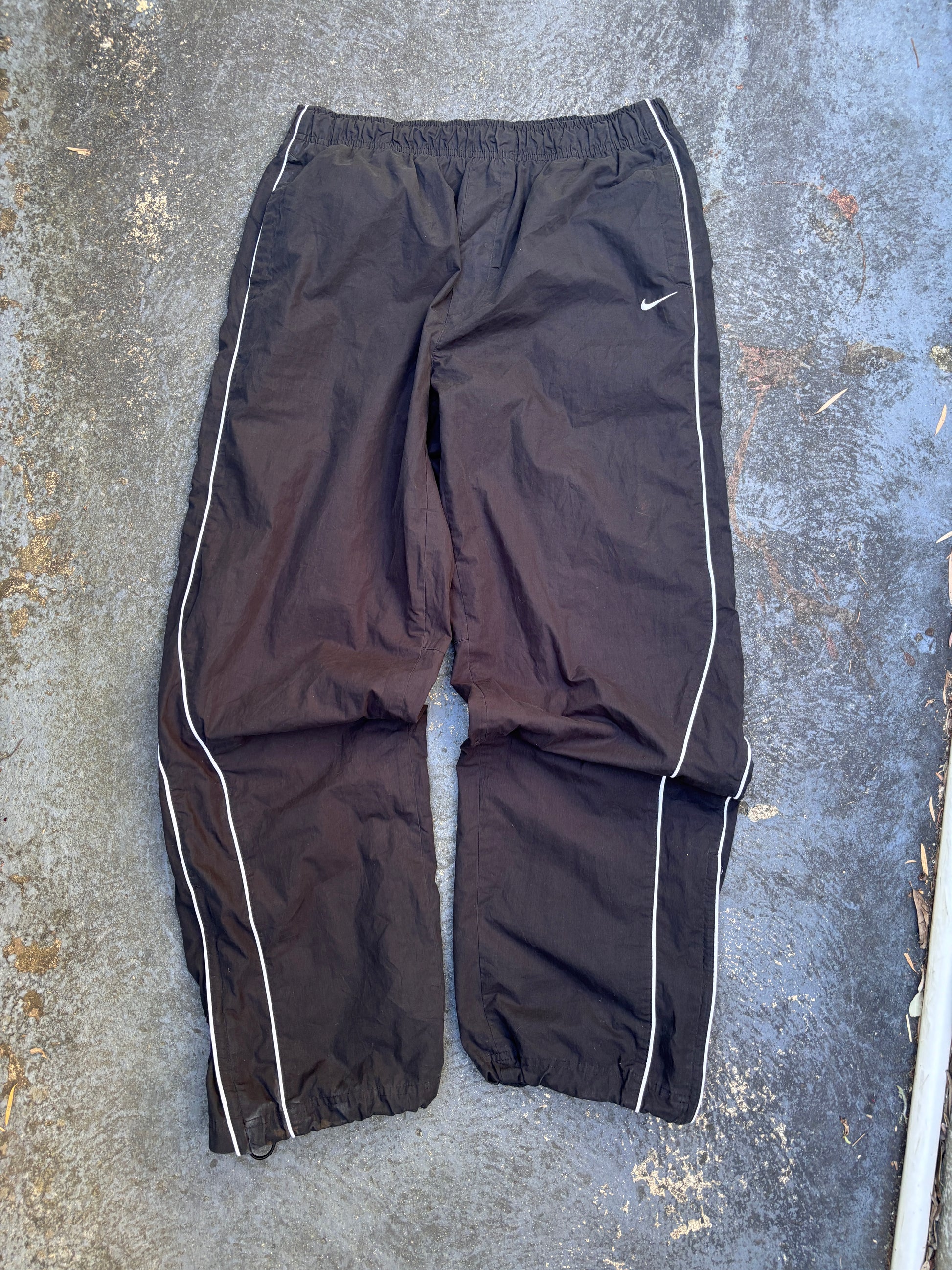 Vintage Y2K Nike Track Pants Size L Black White Piping Wide Leg Ankle Swoosh