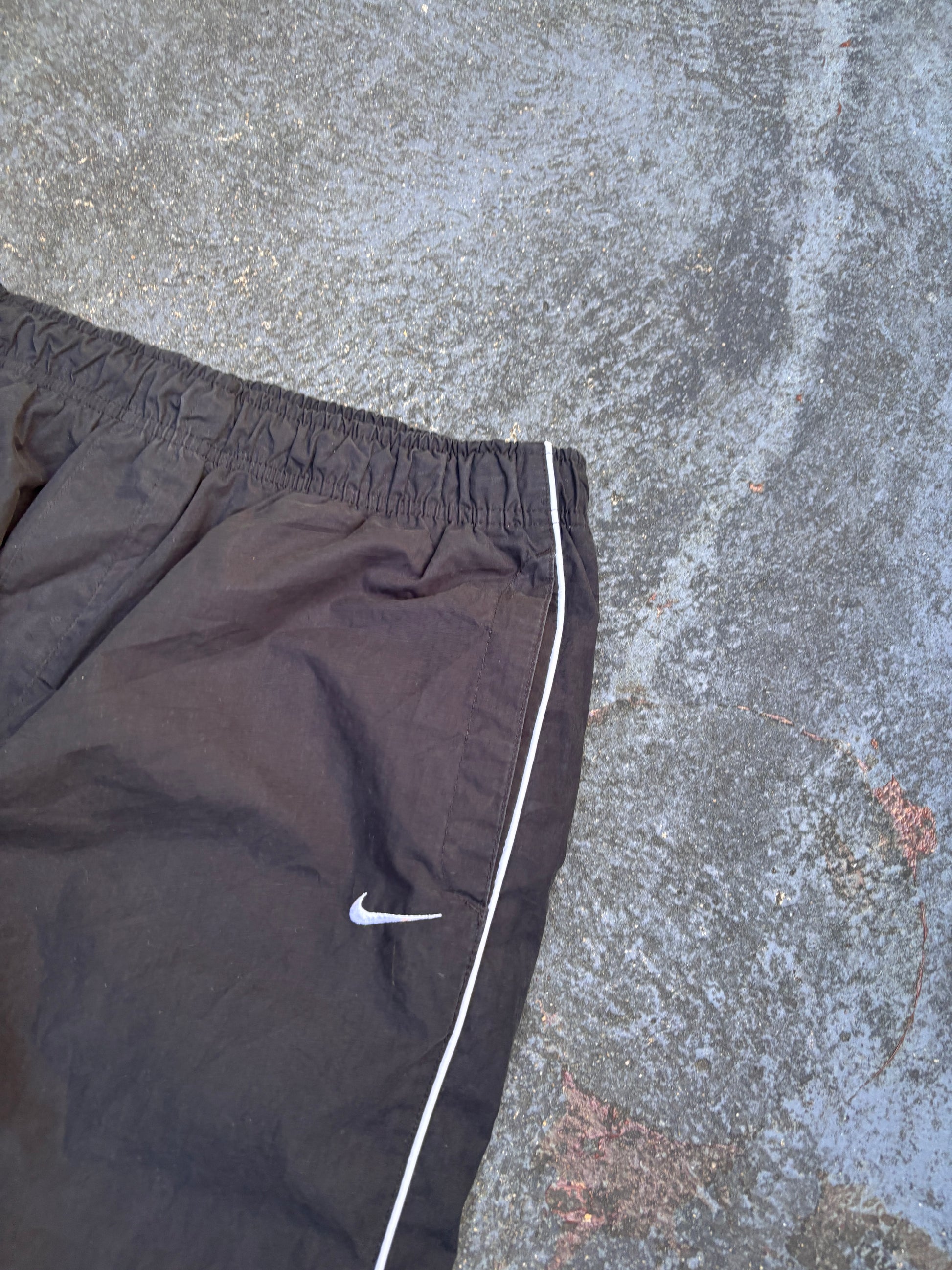 Vintage Y2K Nike Track Pants Size L Black White Piping Wide Leg Ankle Swoosh